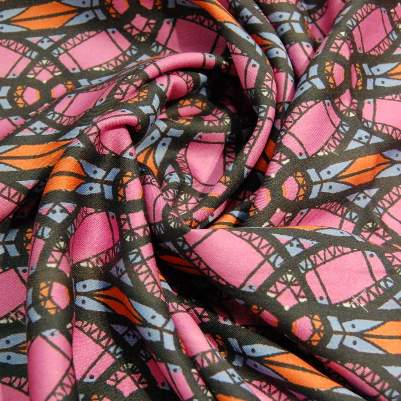 Pink & Multi Color Geometrical Print Viscose Fabric