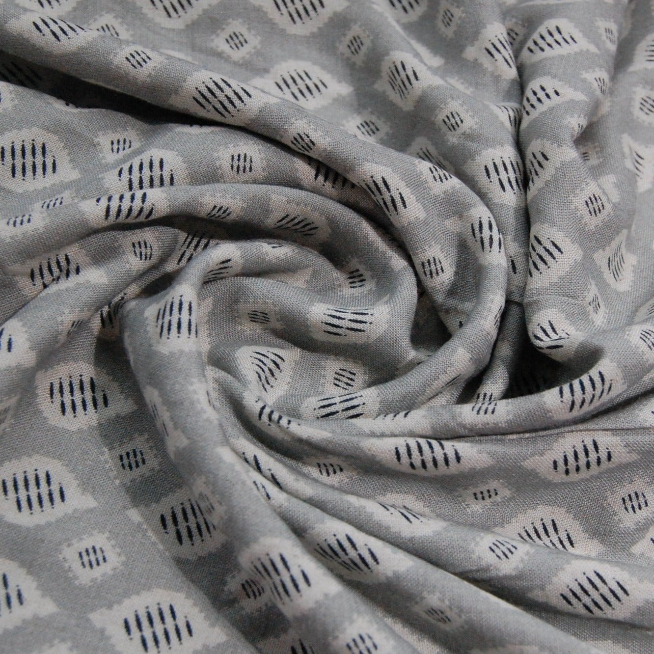 Grey Geometrical Print Cotton Linen Fabric Trade UNO