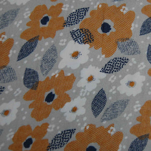 Grey Brown Floral Print Spun Fabric