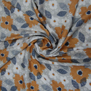 Grey Brown Floral Print Spun Fabric