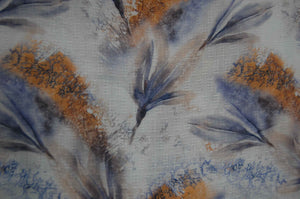 White & Multi Color Leaf Print Viscose Dobby Fabric