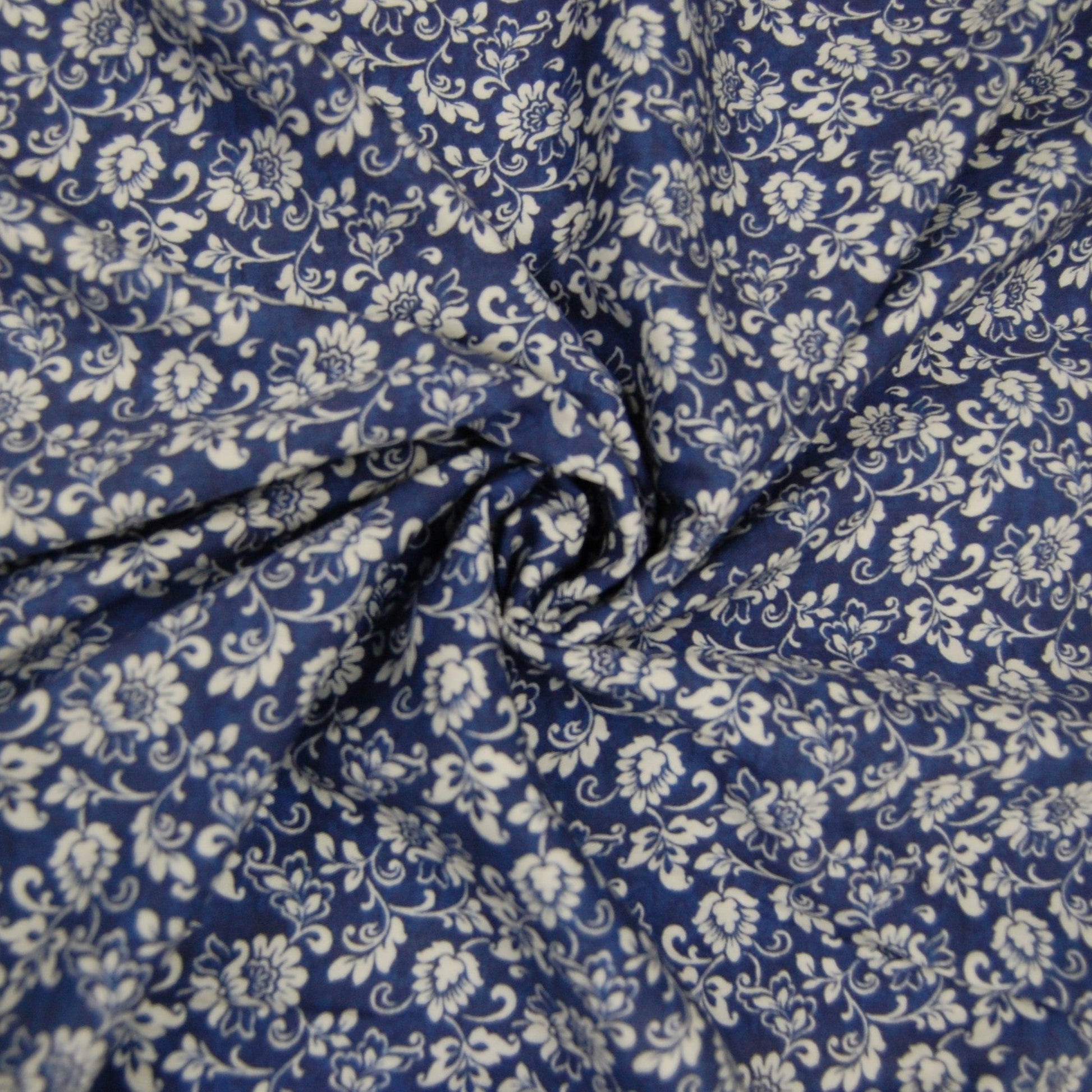 Blue Floral Print Viscose Fabric Plain Weave 60 Inches