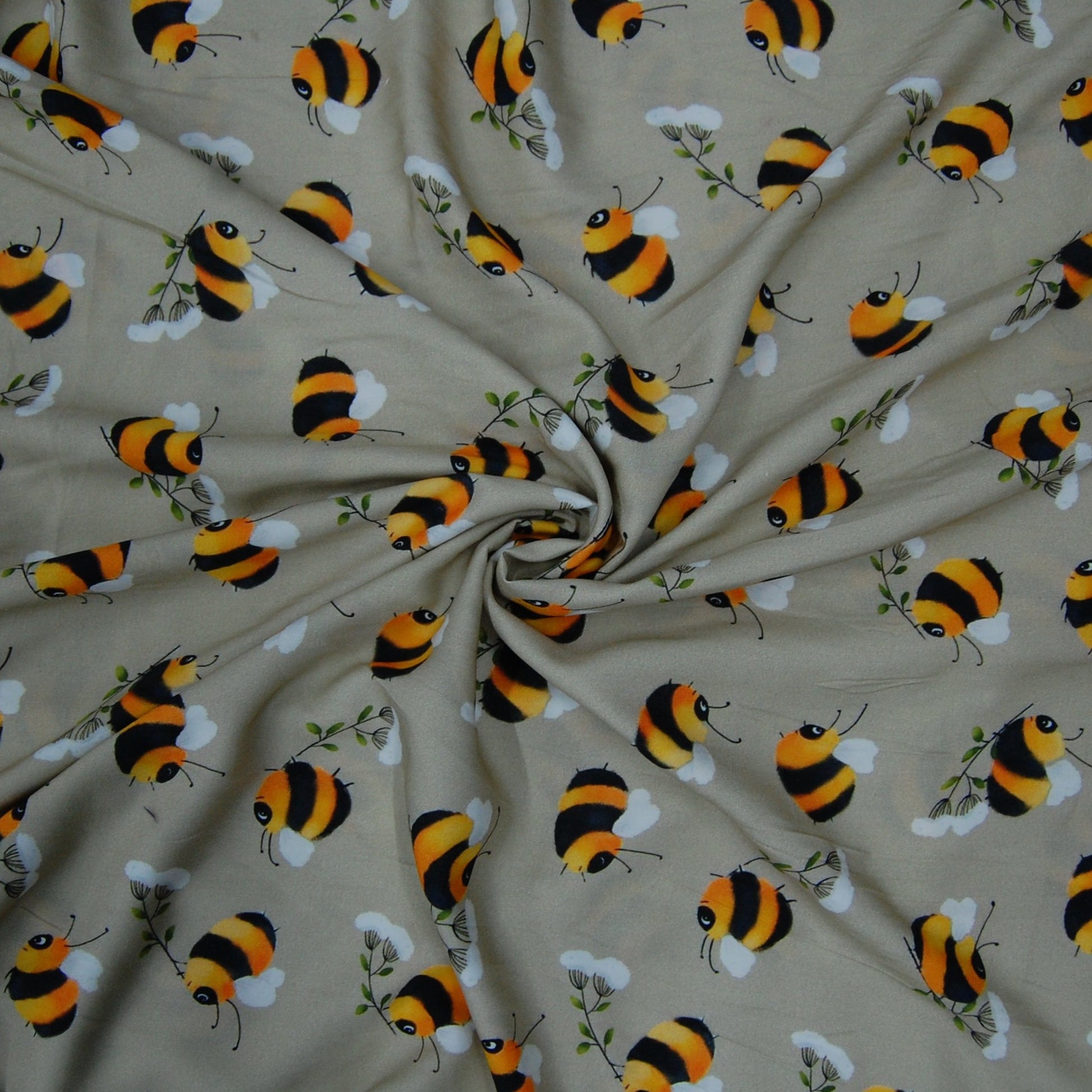 Cream Bee Print Viscose Fabric Trade UNO