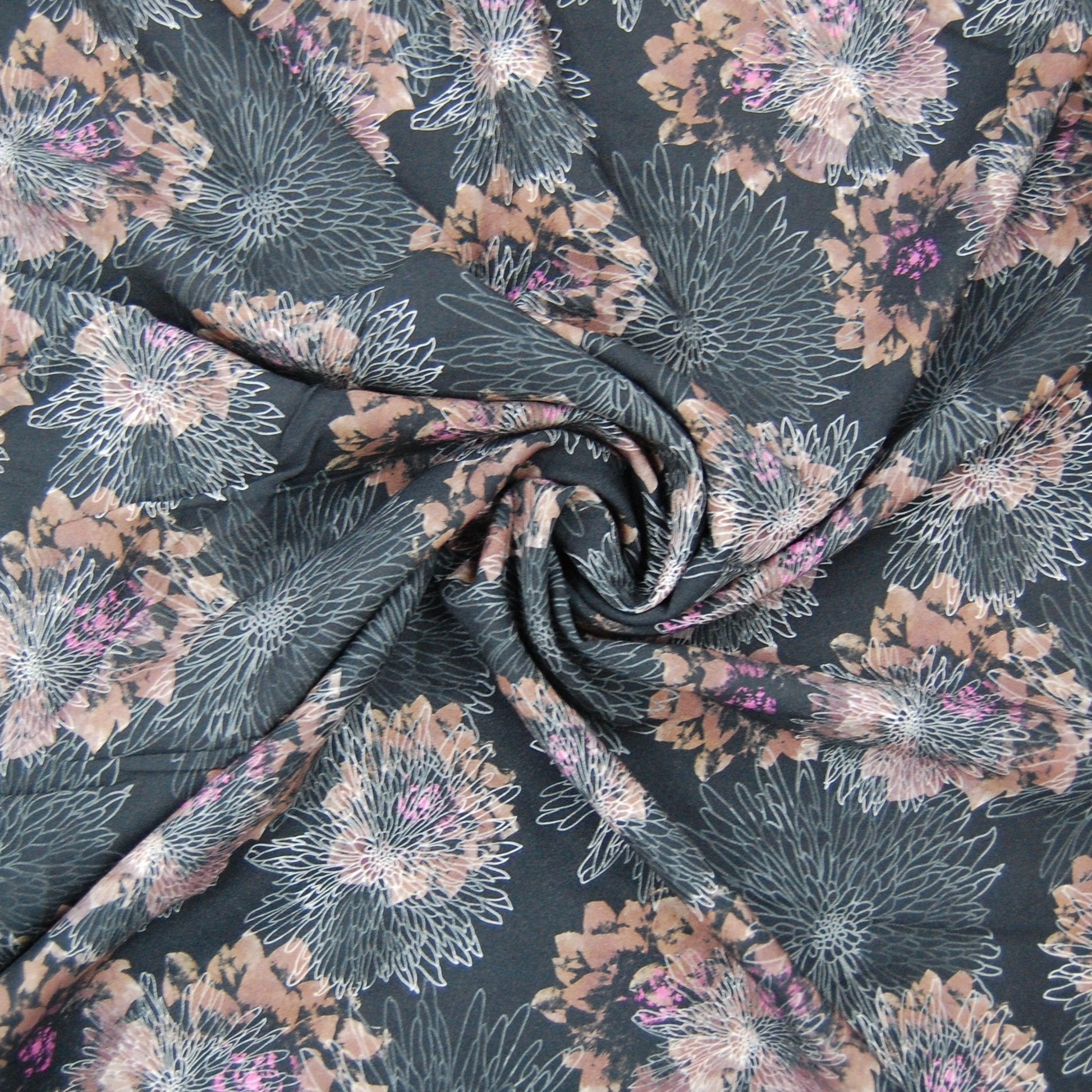Black Digital Floral Print Viscose Fabric Trade UNO