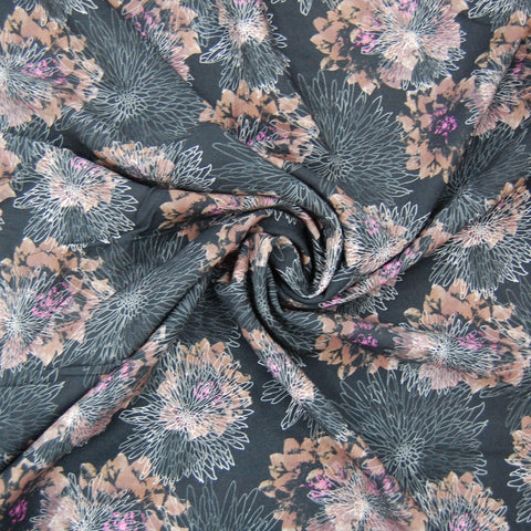 Black Digital Floral Print Viscose Fabric Trade UNO