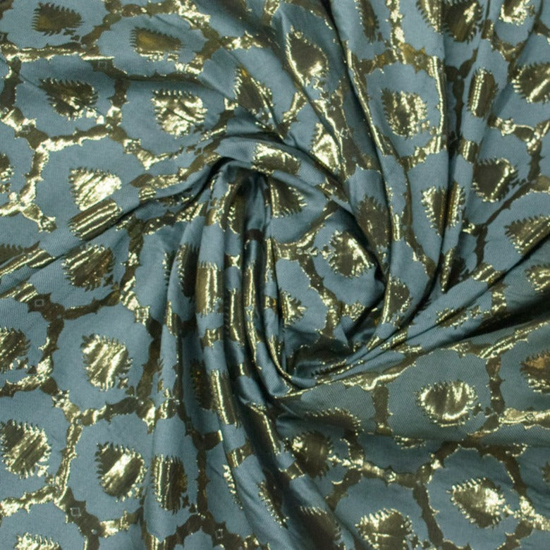 Grey With Golden Floral Brocade Fabric Trade UNO