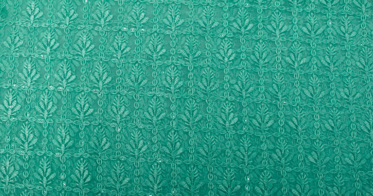 Green Floral Embroidery On Net Fabric Trade UNO