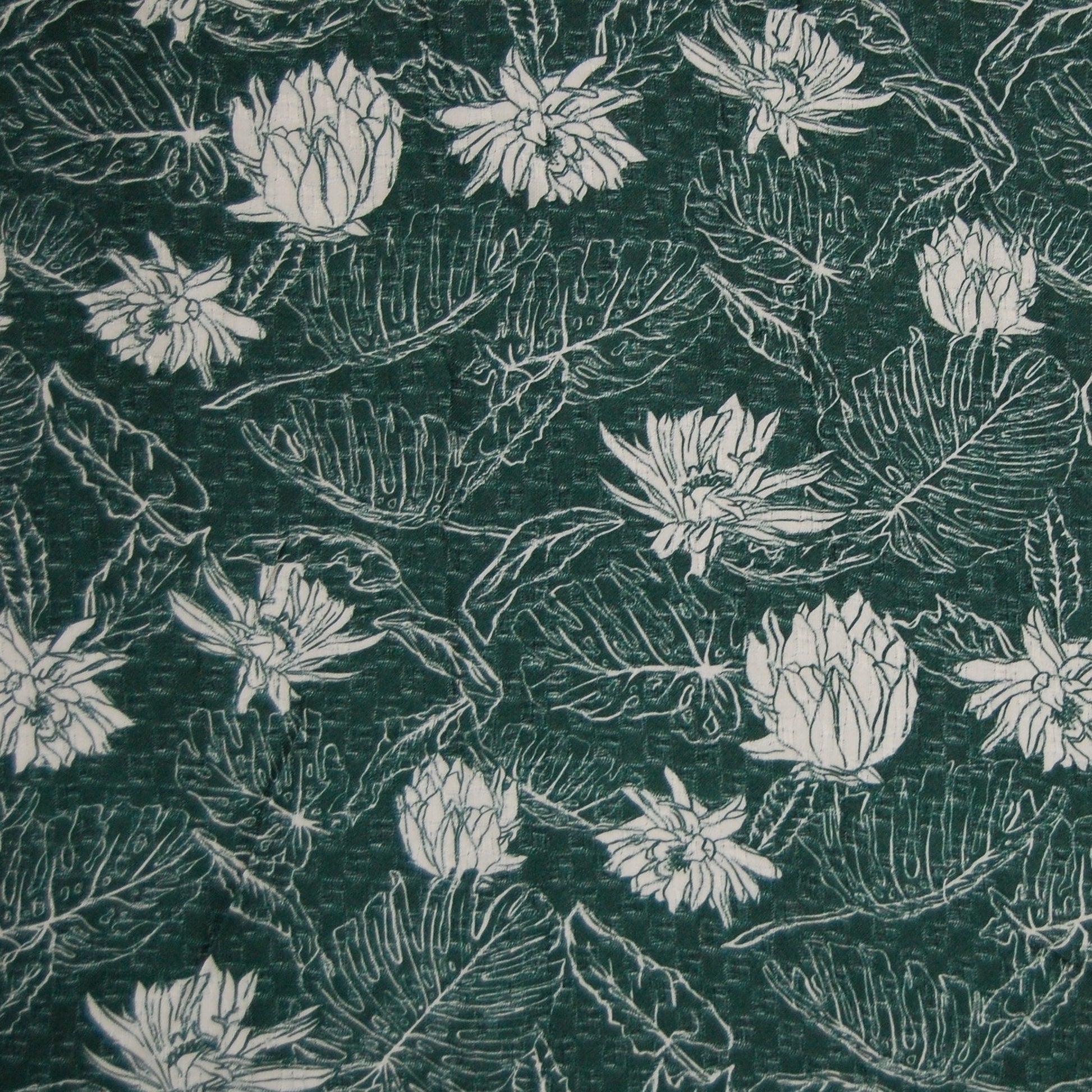 Green & White Floral Print Viscose Dobby Fabric Trade UNO