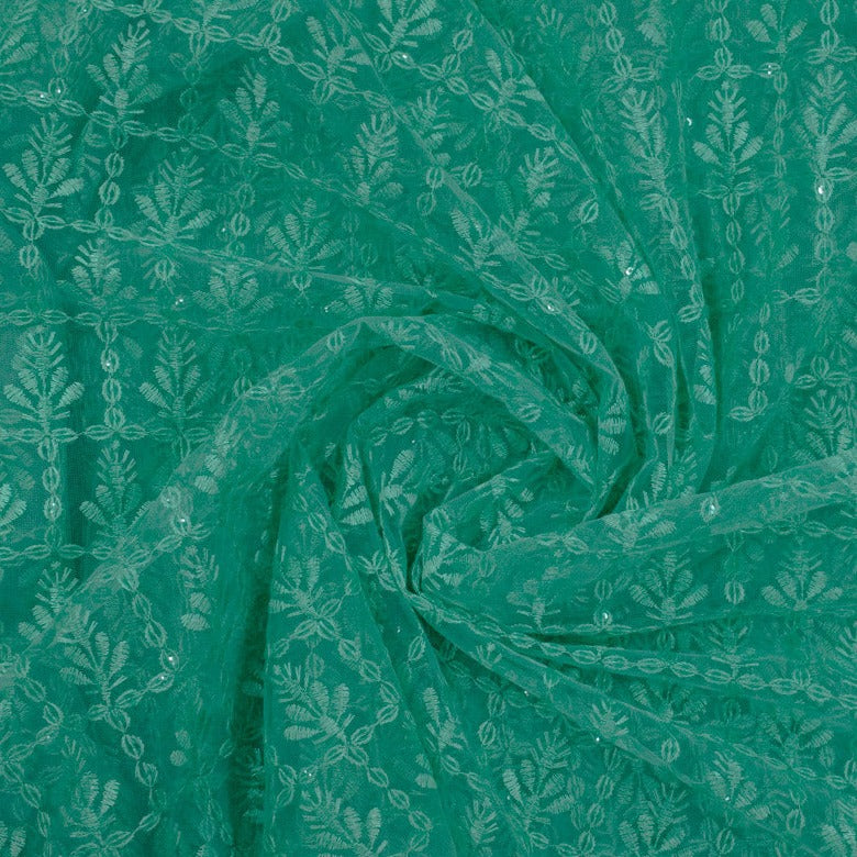 Buy Green Floral Embroidery On Net Fabric Online at TradeUNO – TradeUNO  Fabrics