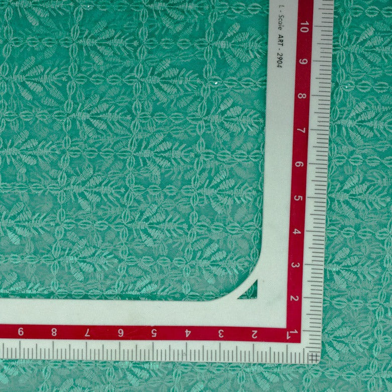 Green Floral Embroidery On Net Fabric Trade UNO