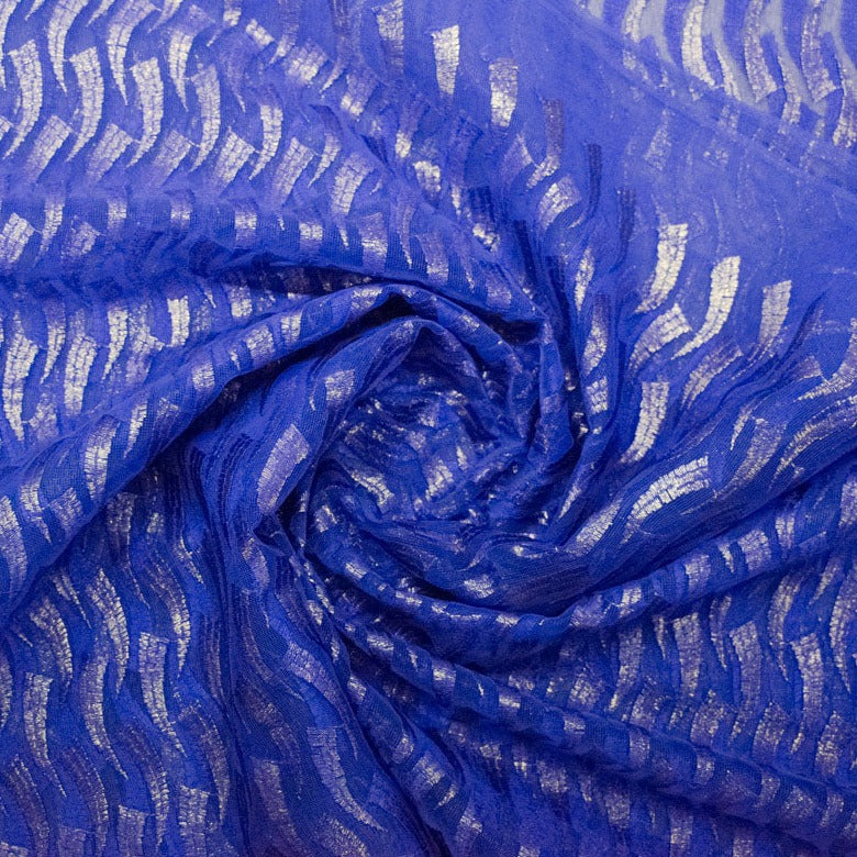 Blue With Golden Thread Embroidery On Net Fabric Trade UNO