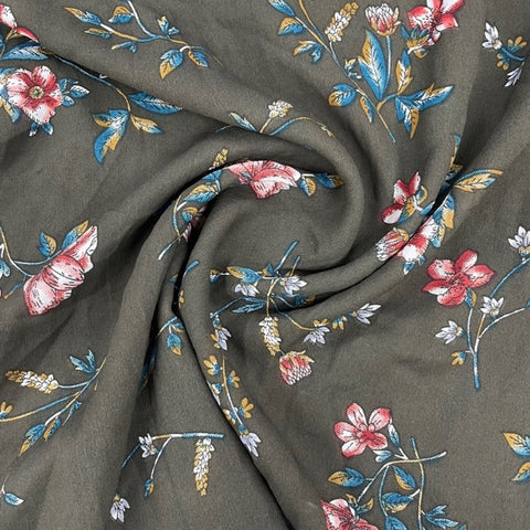 Dark Brown Flroal Print Crepe Fabric - TradeUNO