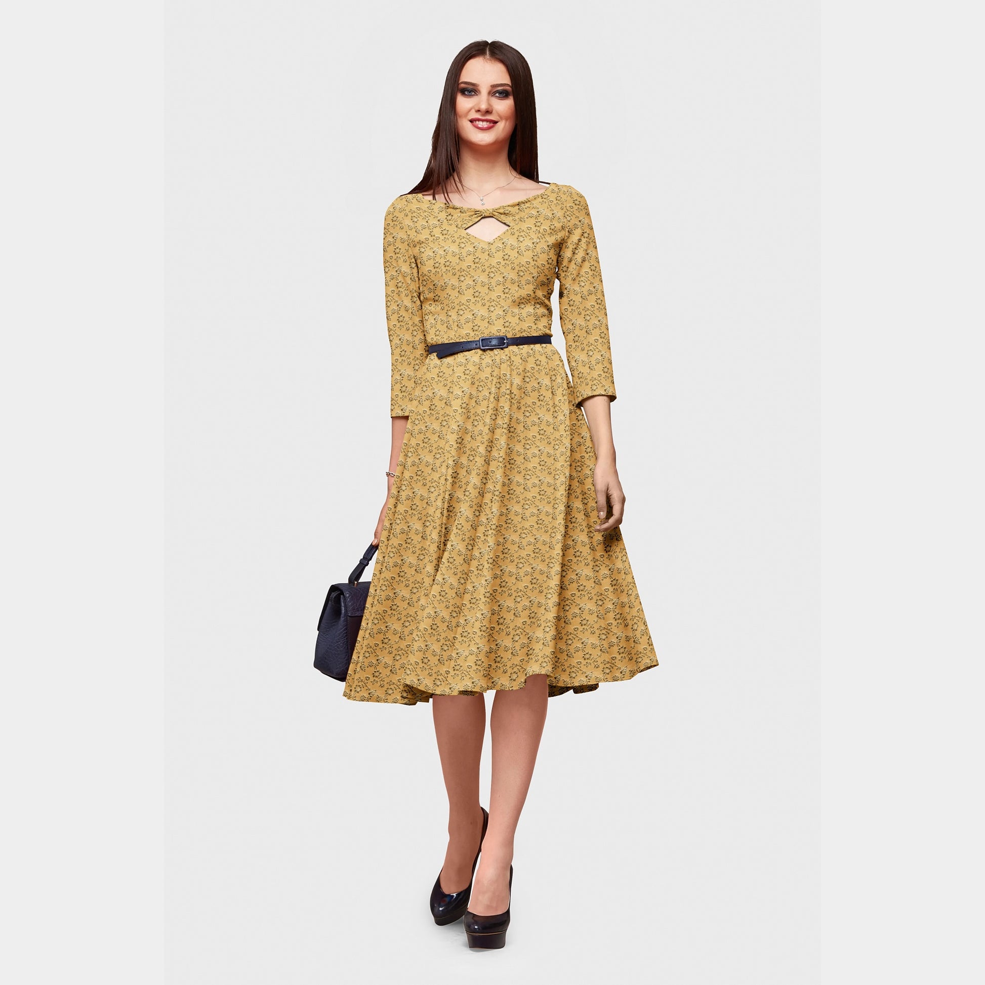 Golden Banarasi Brocade Fabric Dress