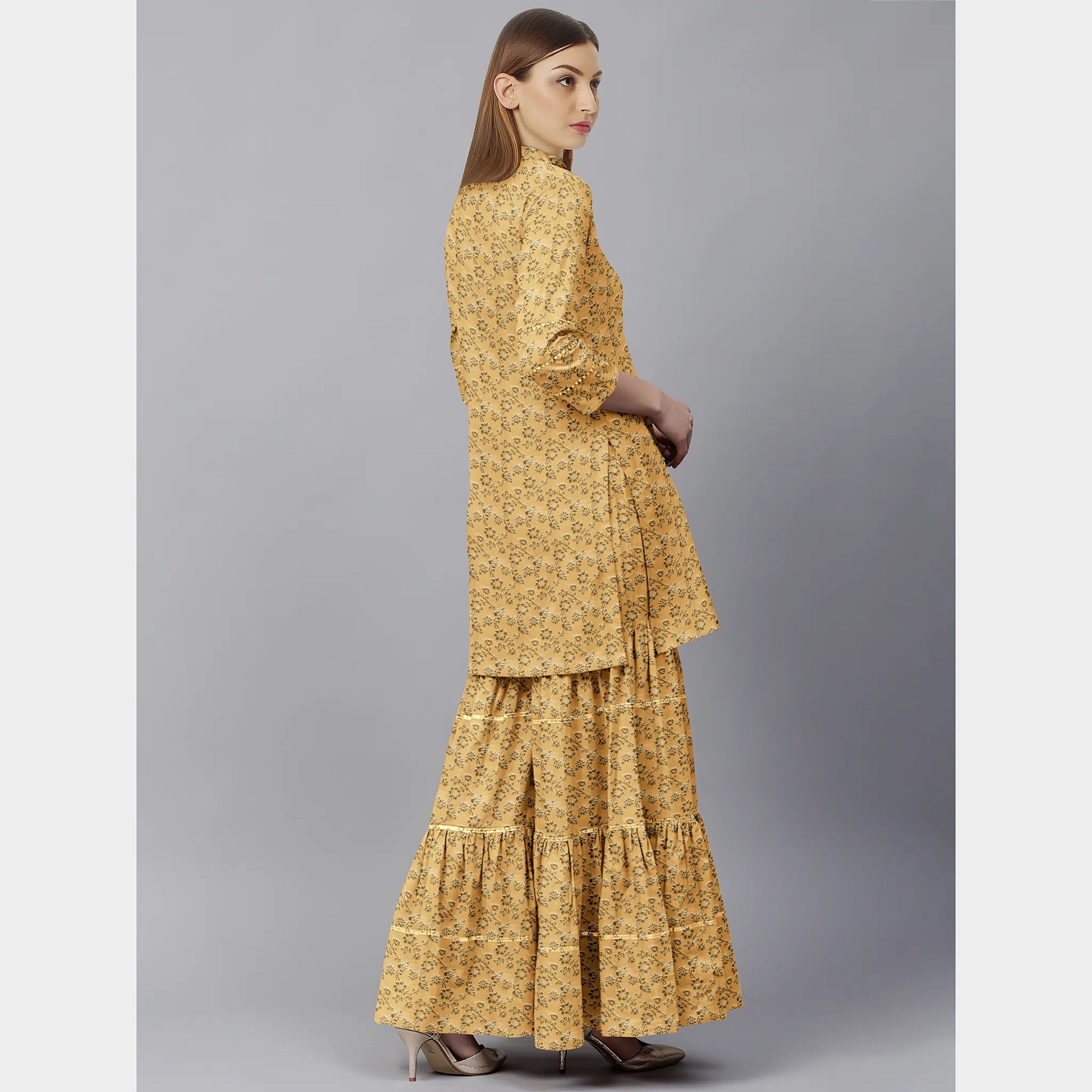 Buy Golden Banarasi Brocade Dress Fabric Online