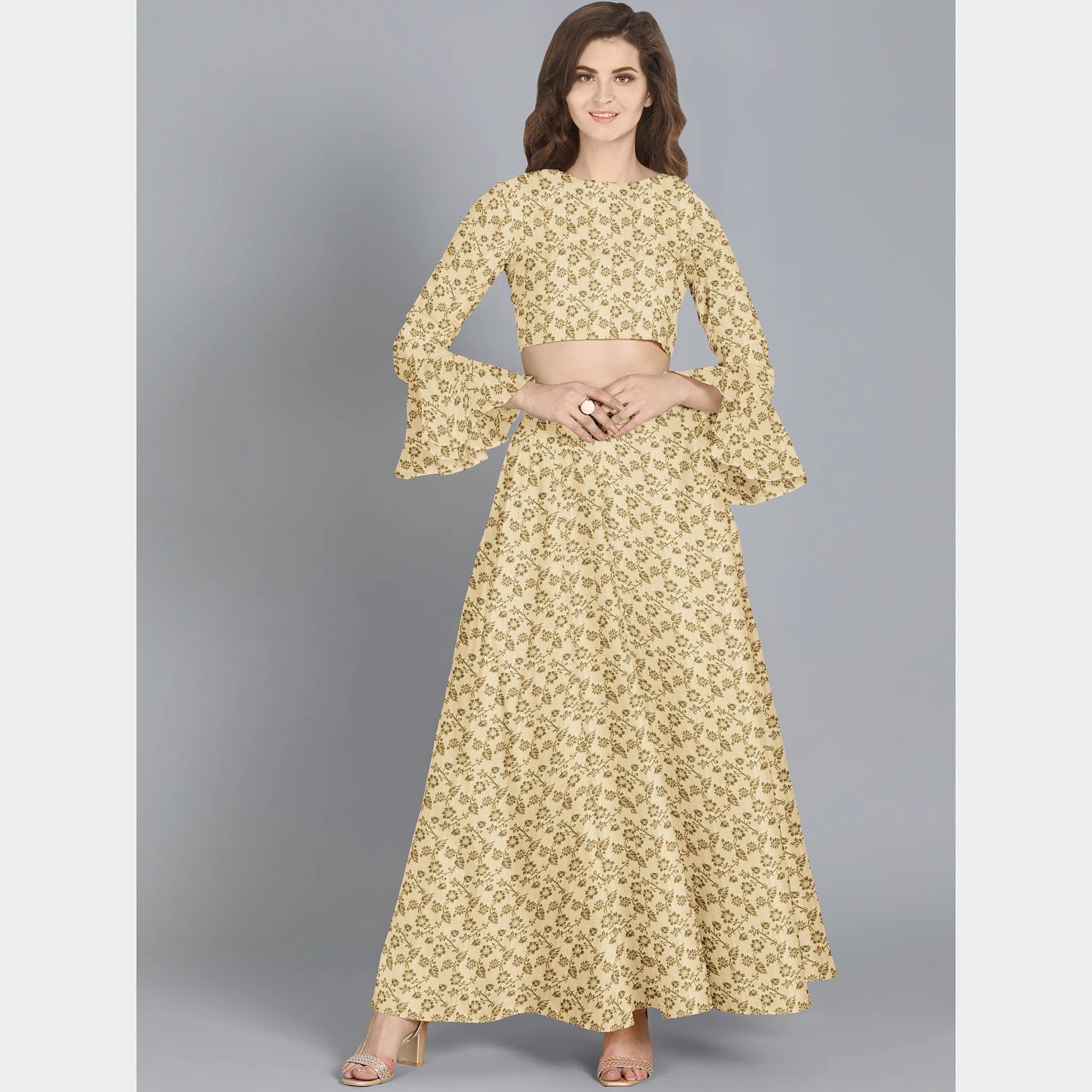 Golden Traditional Banarasi Brocade Fabric Dress Online