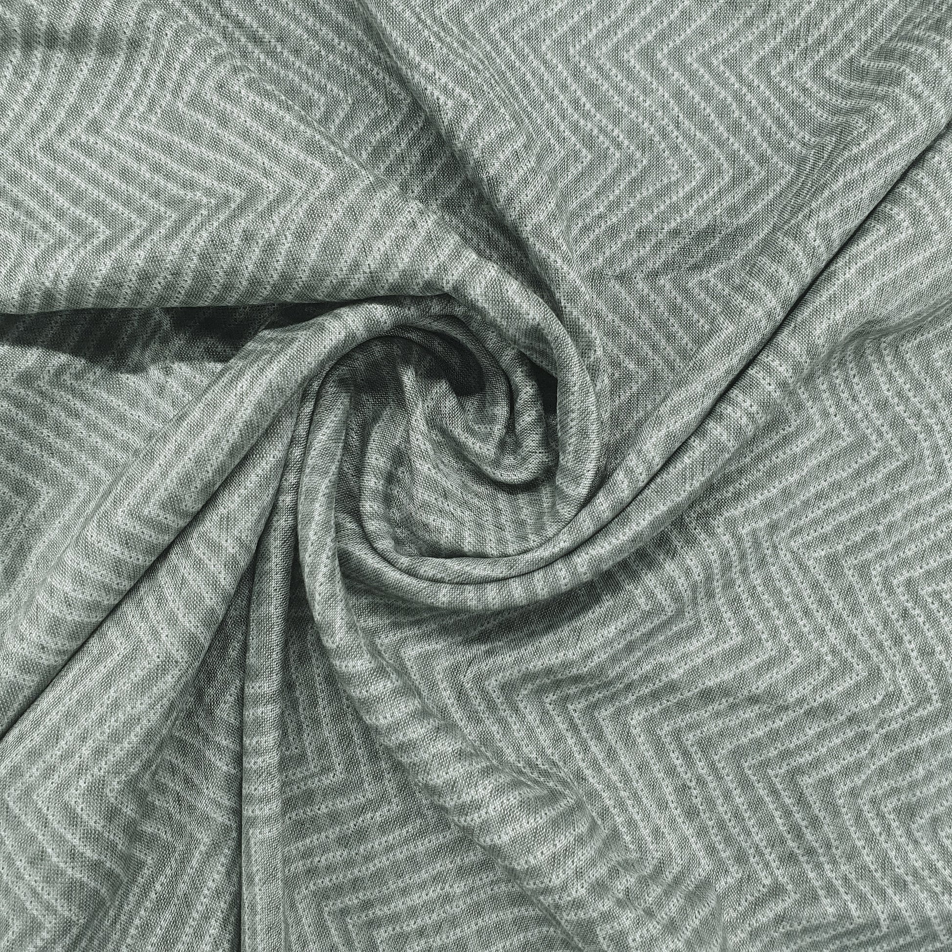 Grey Chevron Print Rayon Fabric Plain Weave 46 Inches