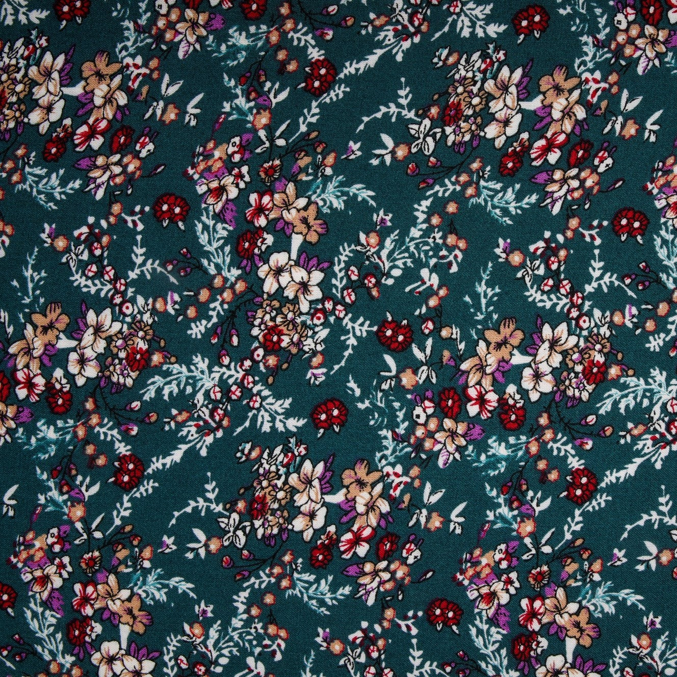 Teal Green Ditsy Floral Print Rayon Fabric Online
