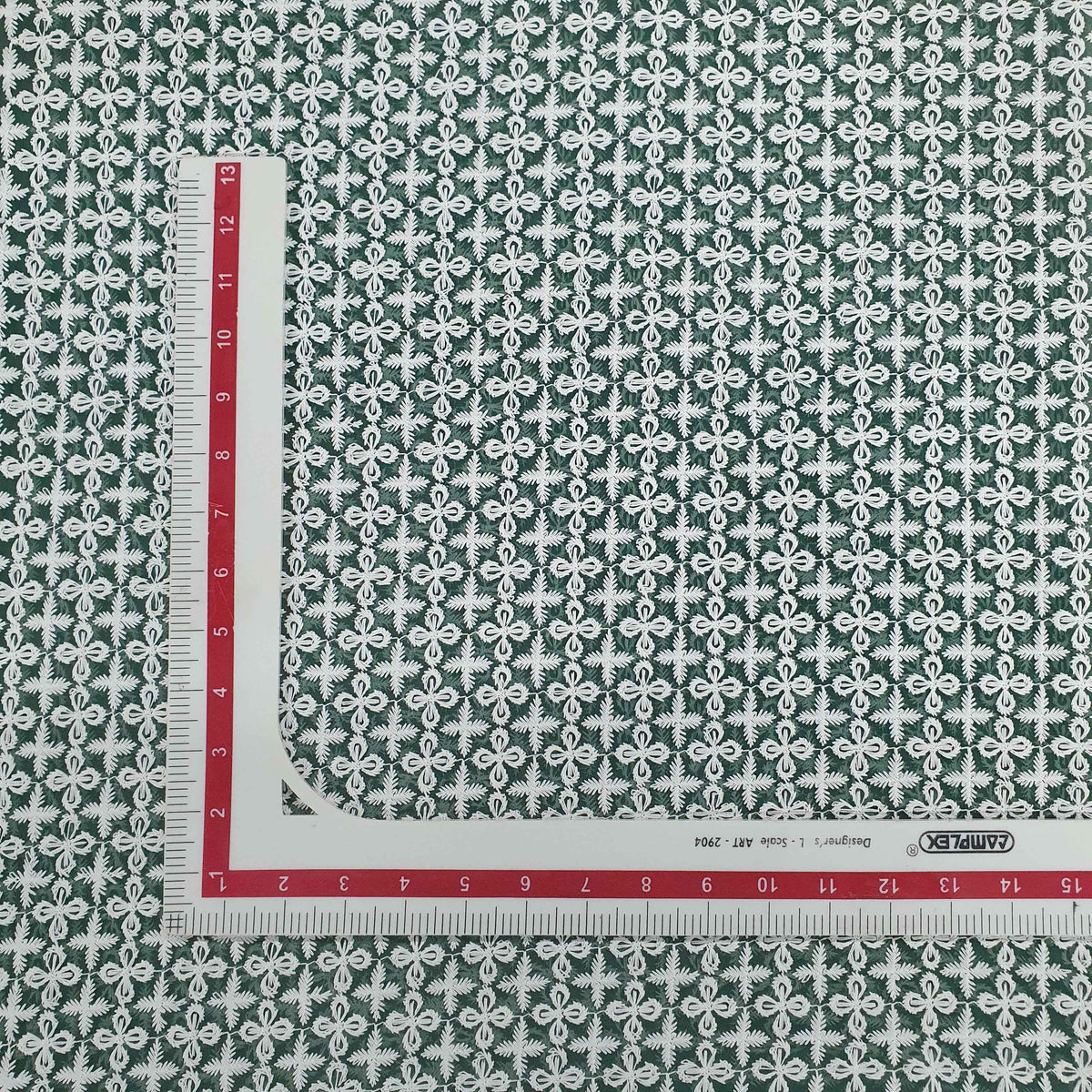 White & Green Embroidery Georgette Fabric