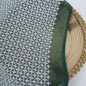 White & Green Embroidery Georgette Fabric