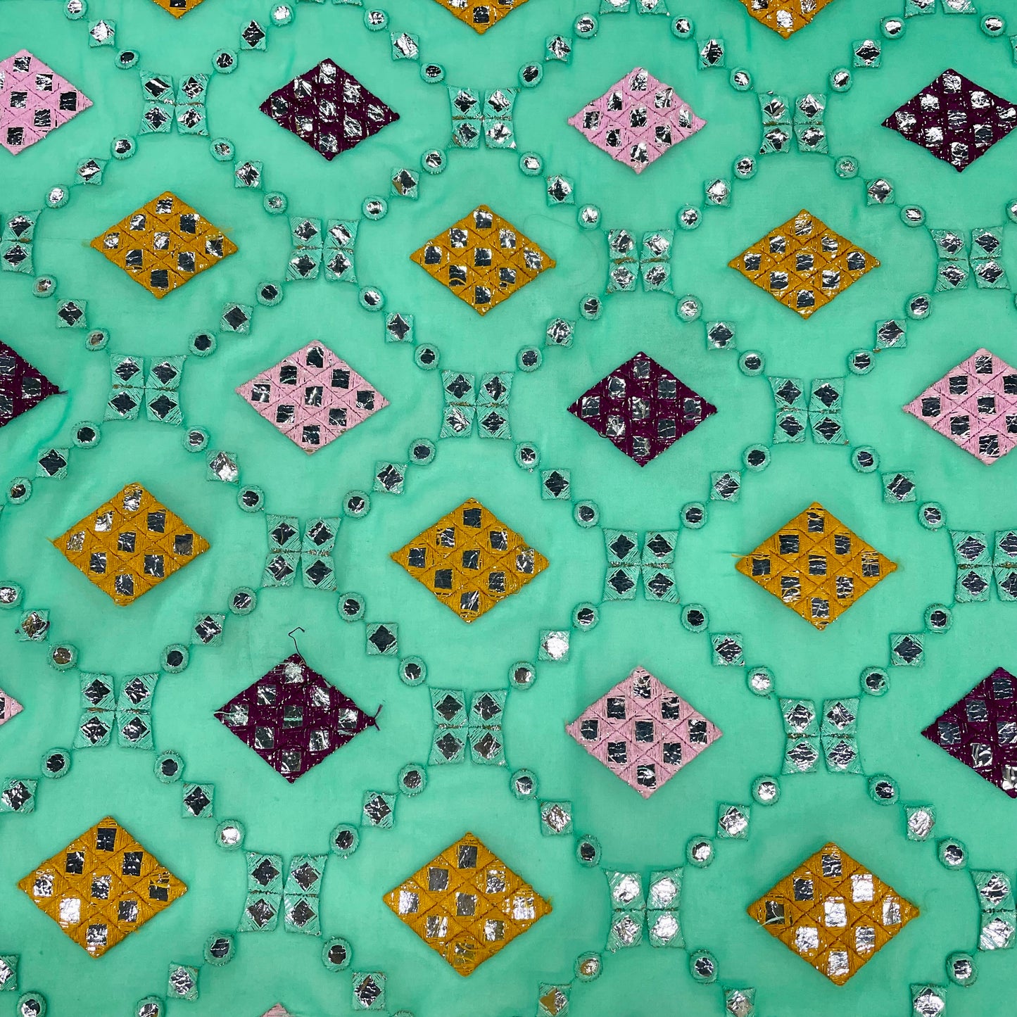 Green Embroidery Sequence Georgette Fabric