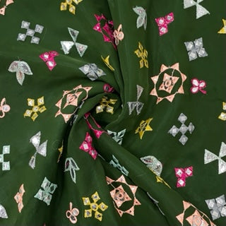 Green Embroidery With Mirror Sequence Georgette Fabric - TradeUNO
