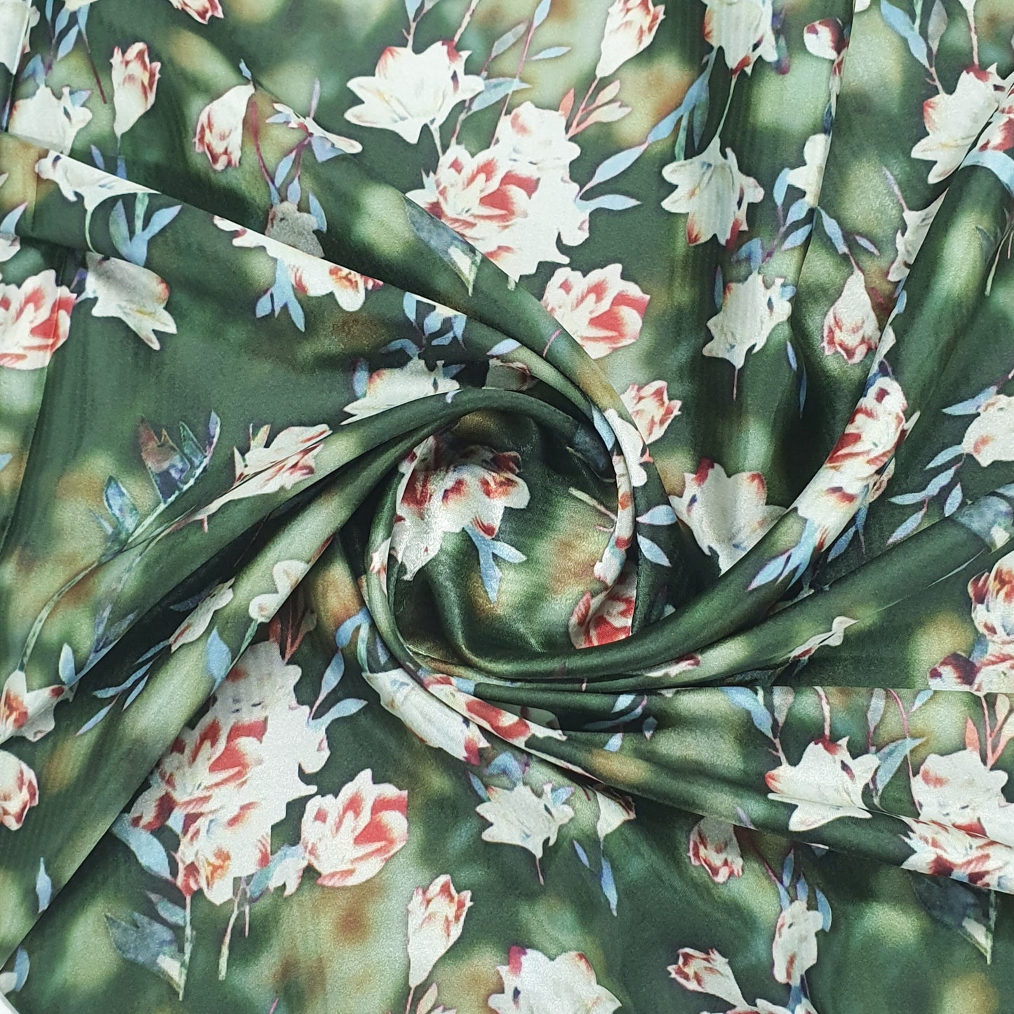 Green Floral Print Satin Fabric Trade UNO