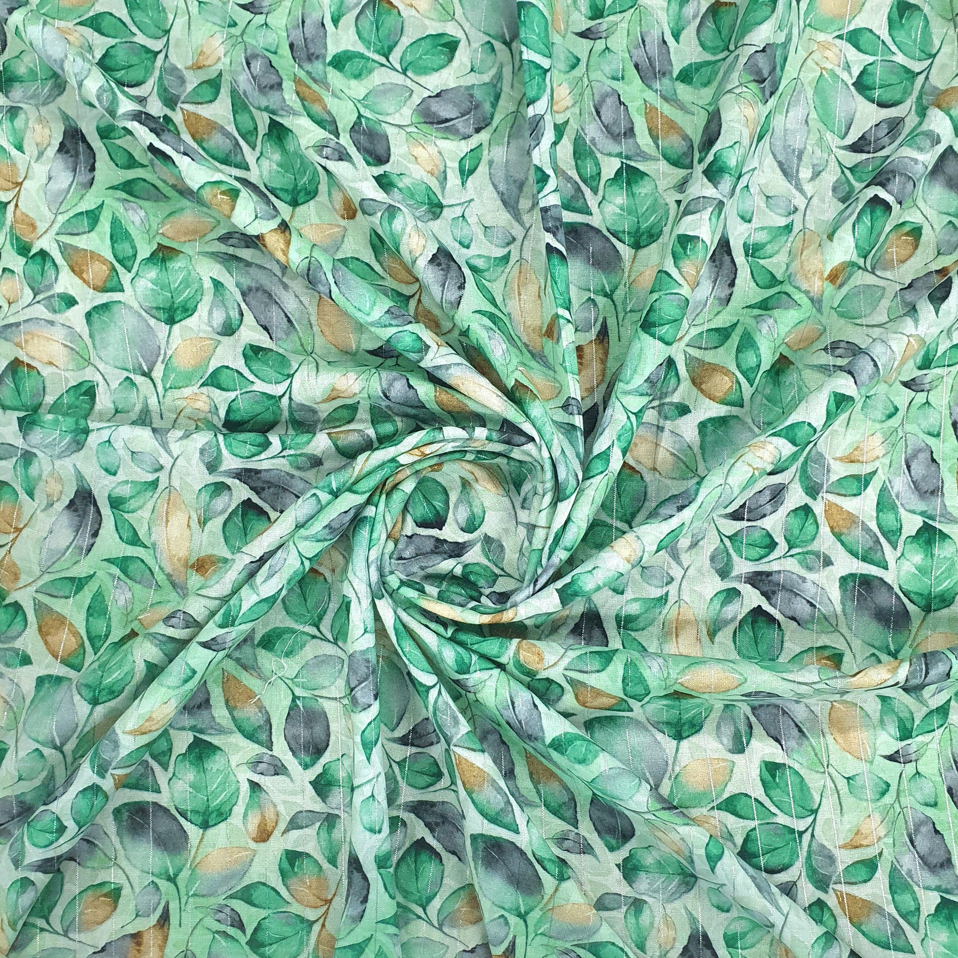 Green Leaf With Lurex Print Rayon Fabric Trade UNO