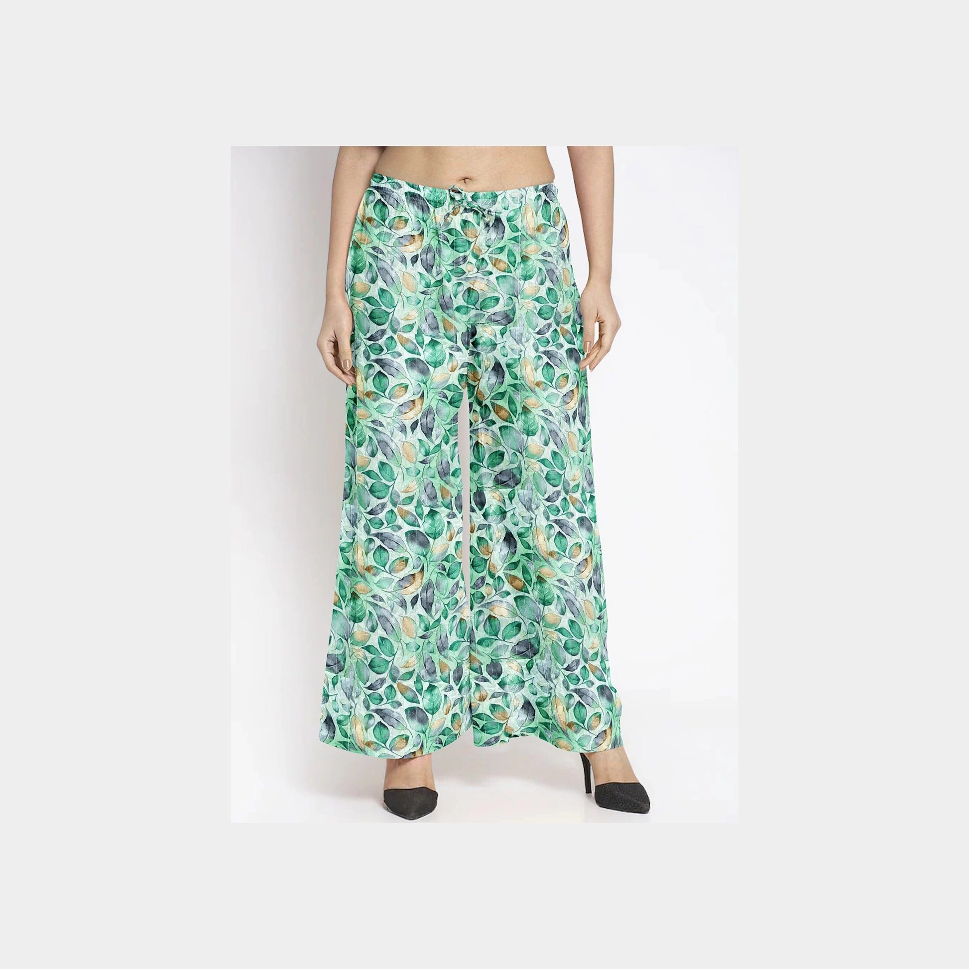 Green Leaf With Lurex Print Rayon Fabric Trade UNO