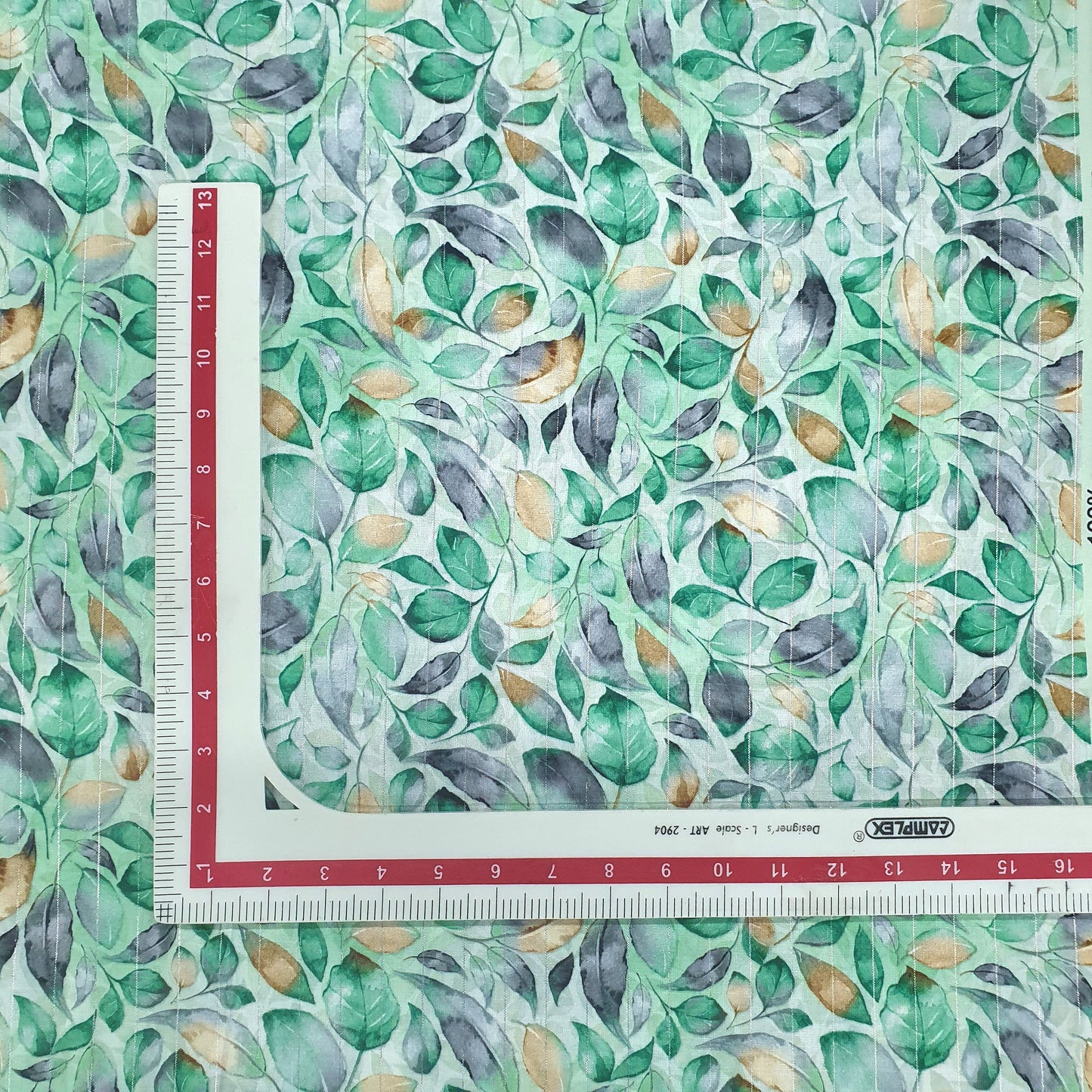 Green Leaf With Lurex Print Rayon Fabric Trade UNO