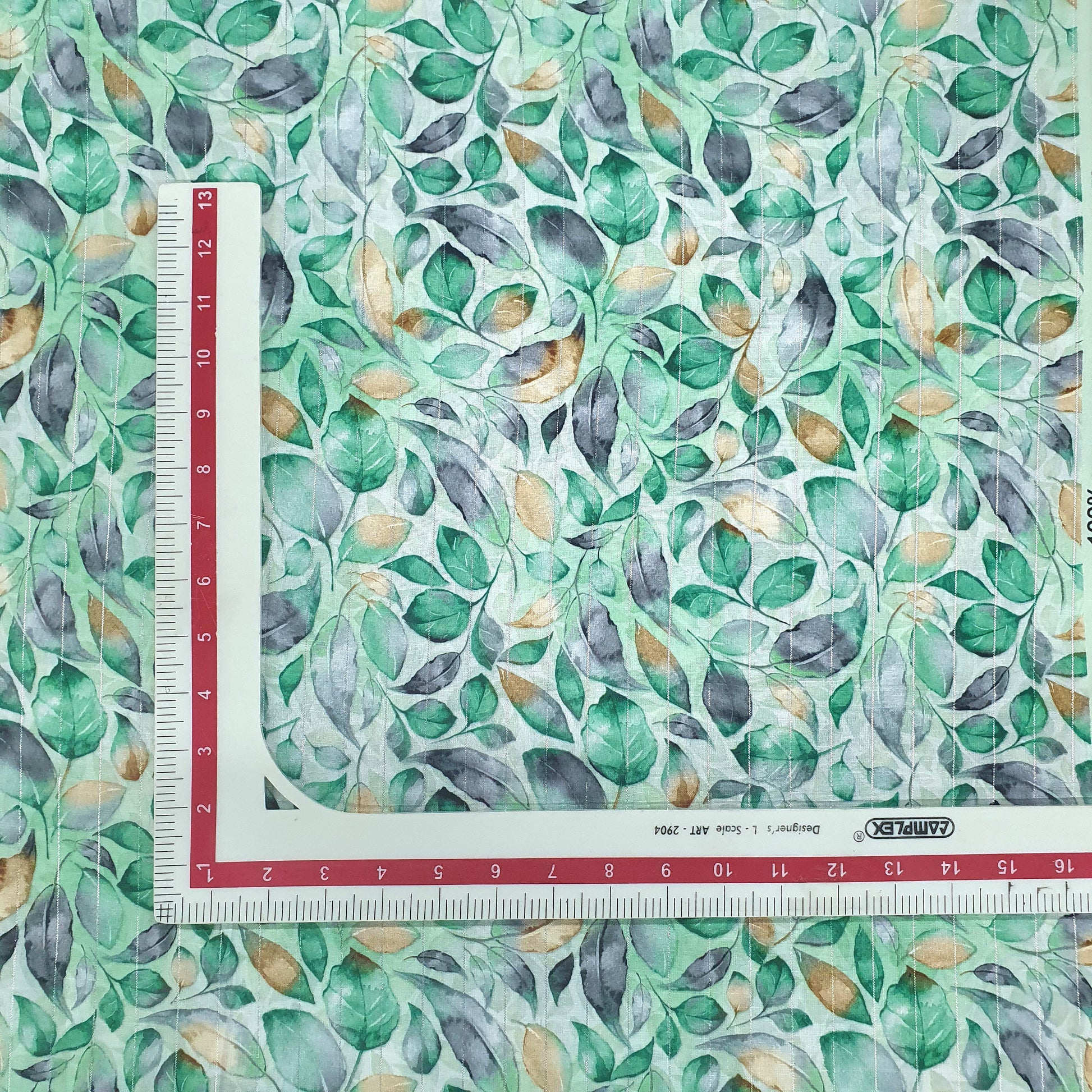 Green Leaf With Lurex Print Rayon Fabric Trade UNO