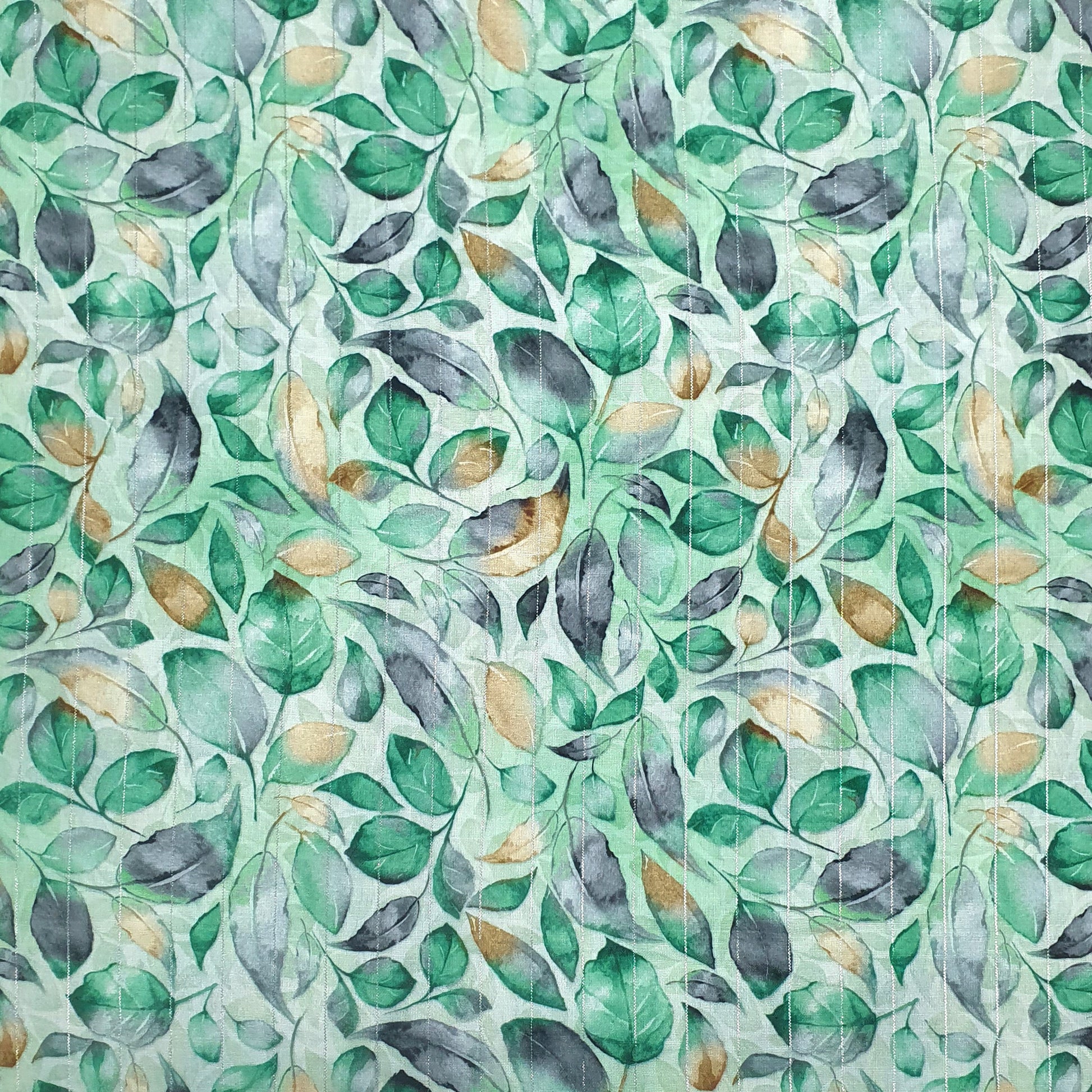 Green Leaf With Lurex Print Rayon Fabric Trade UNO