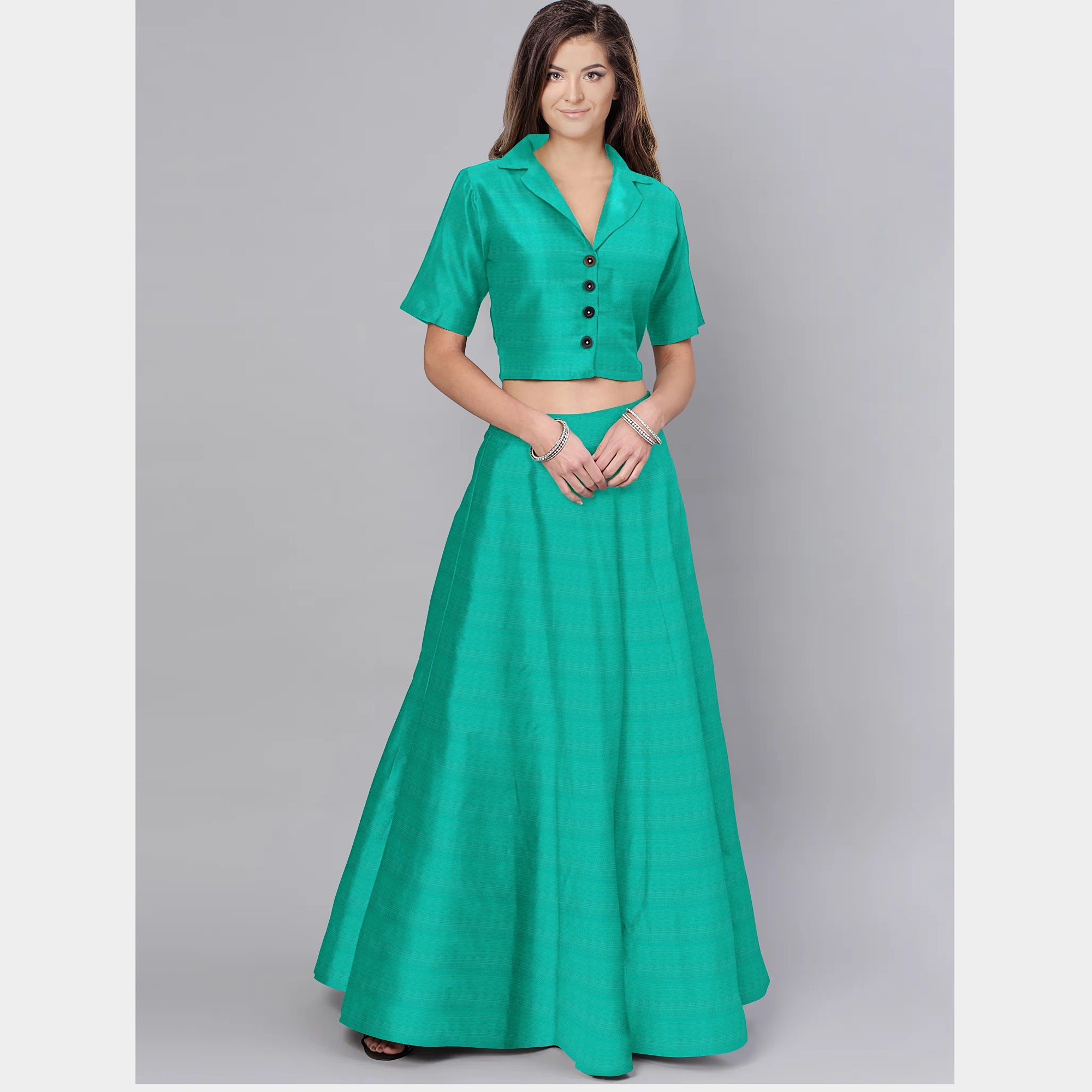 Green Solid Jacquard Cotton Fabric, Plain Weave 48 Inches, TU-2005