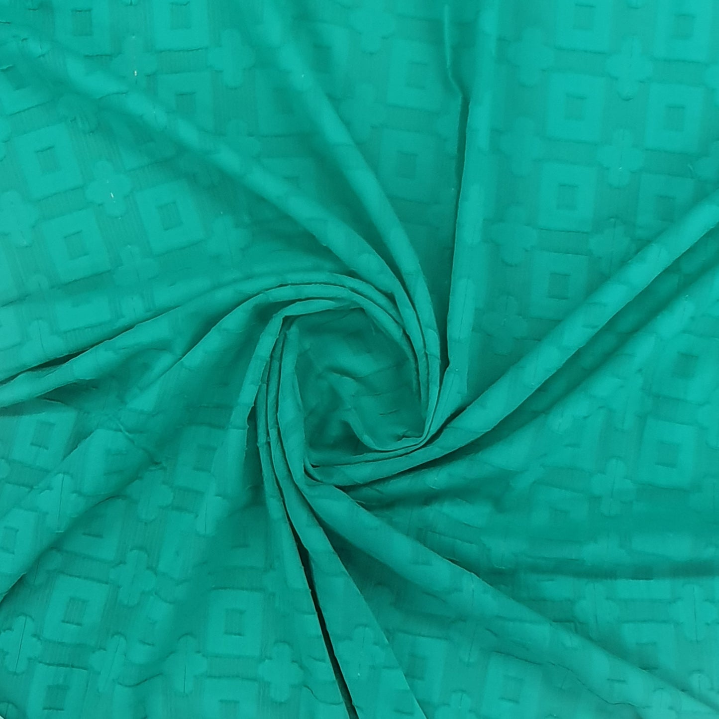 Green Geometrical Pattern With Golden Lurex Cotton Fabric Plain Weave 48 Inches