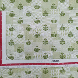 Green & White Floral Print Cotton Fabric