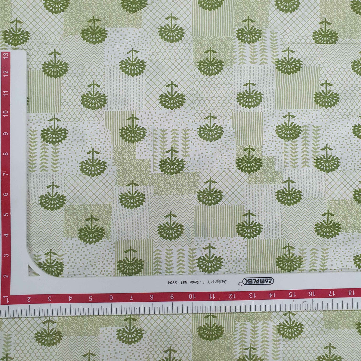 Green & White Floral Print Cotton Fabric