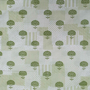 Green & White Floral Print Cotton Fabric