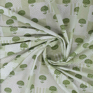 Green & White Floral Print Cotton Fabric