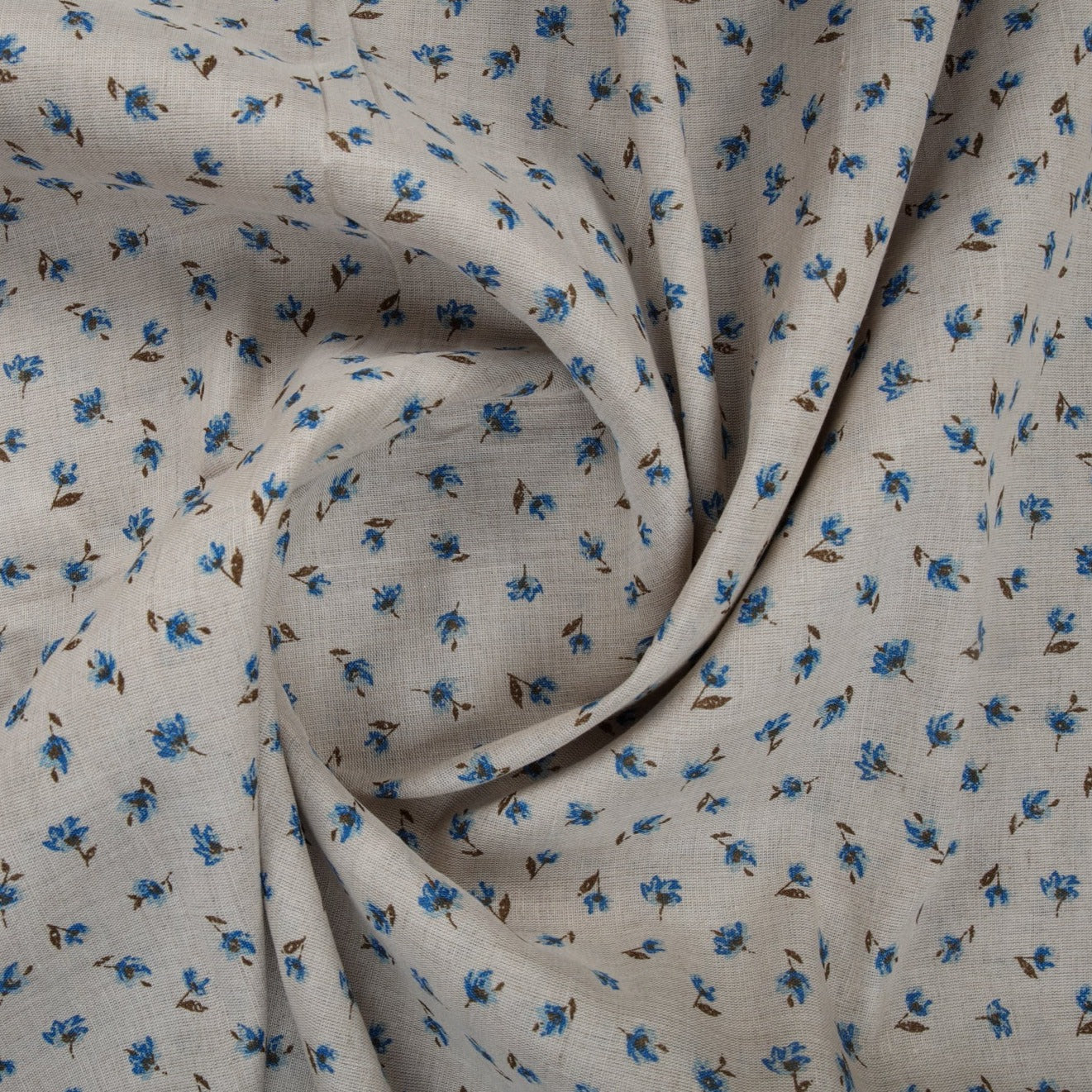 Grey Floral Print Linen Fabric Trade UNO
