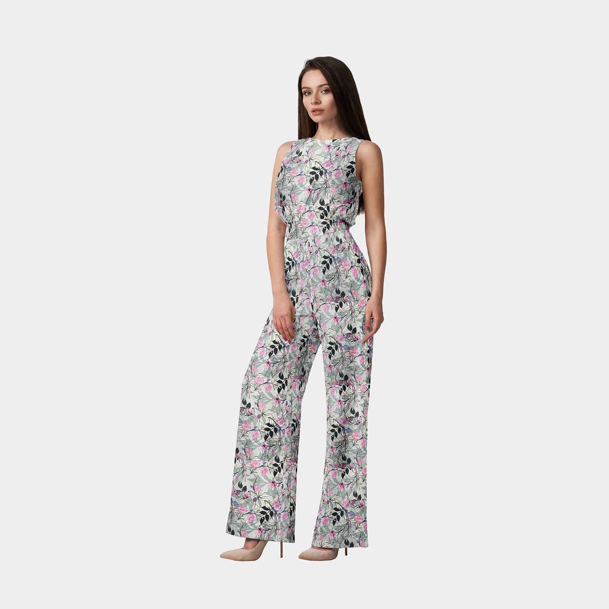 Grey Floral Print Rayon Dobby Fabric
