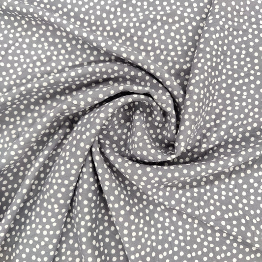 Grey & White Polka Dot Rayon Fabric