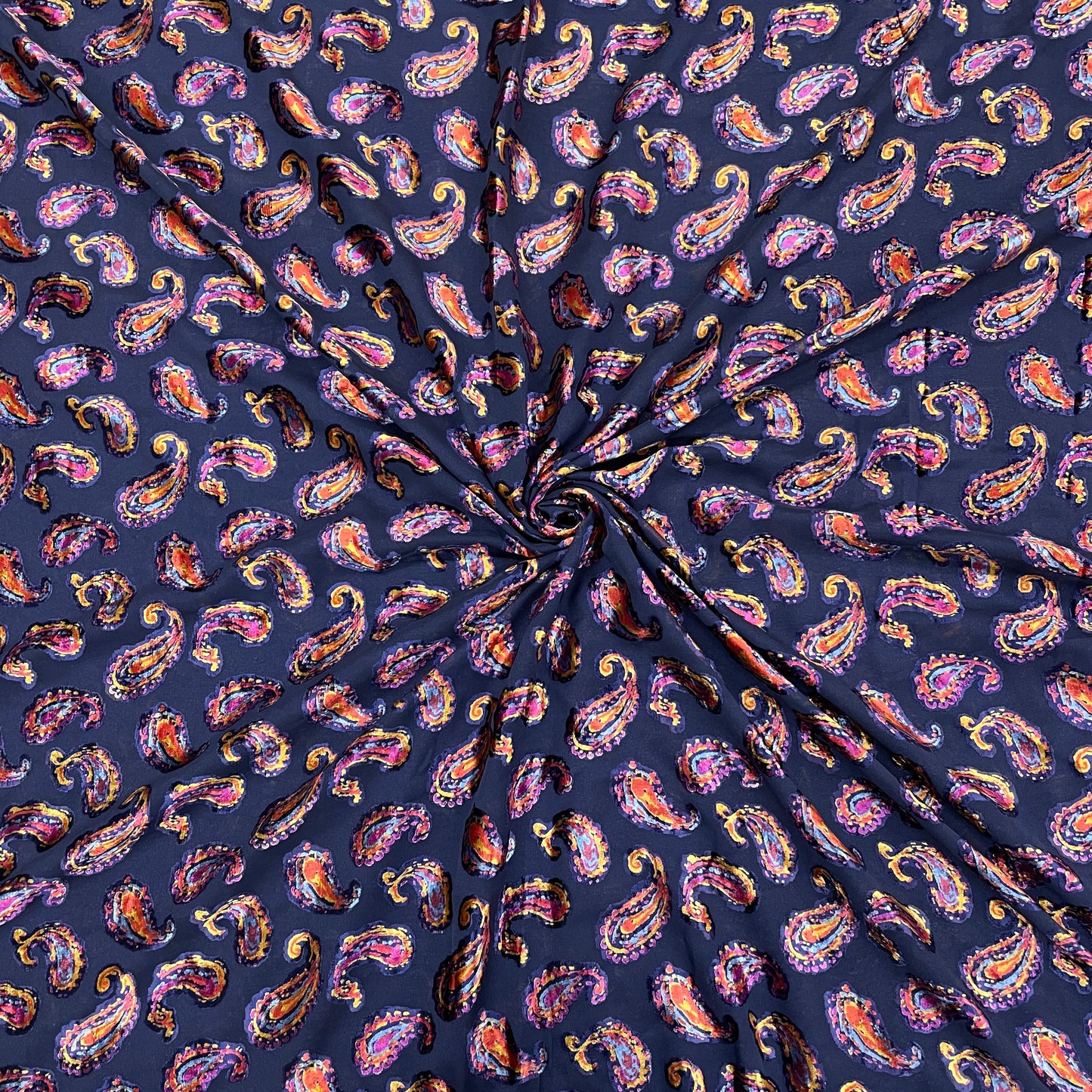 Blue & Pink Paisley Print Brasso Velvet Fabric - TradeUNO