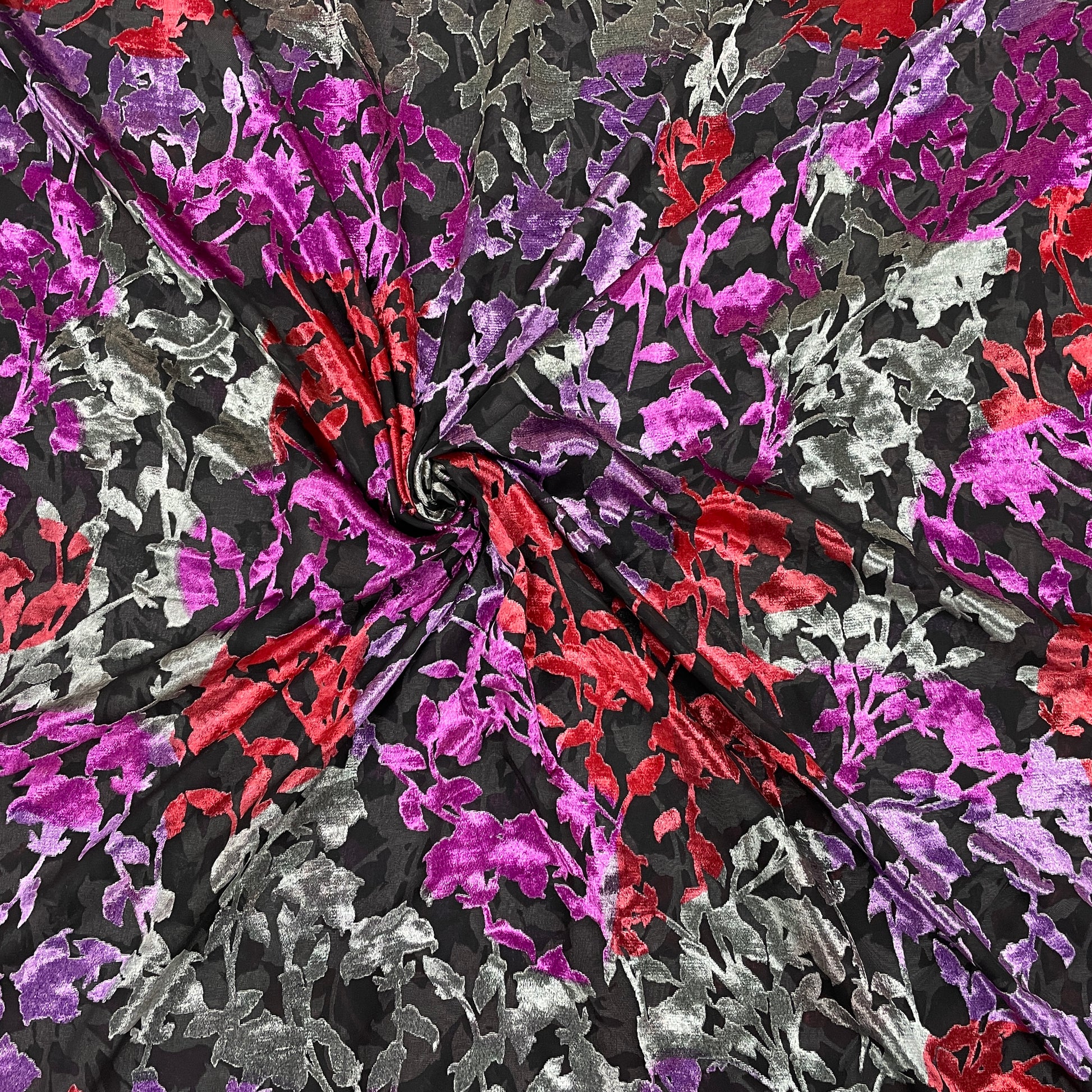 Multicolor Floral Print Brasso Velvet Fabric - TradeUNO