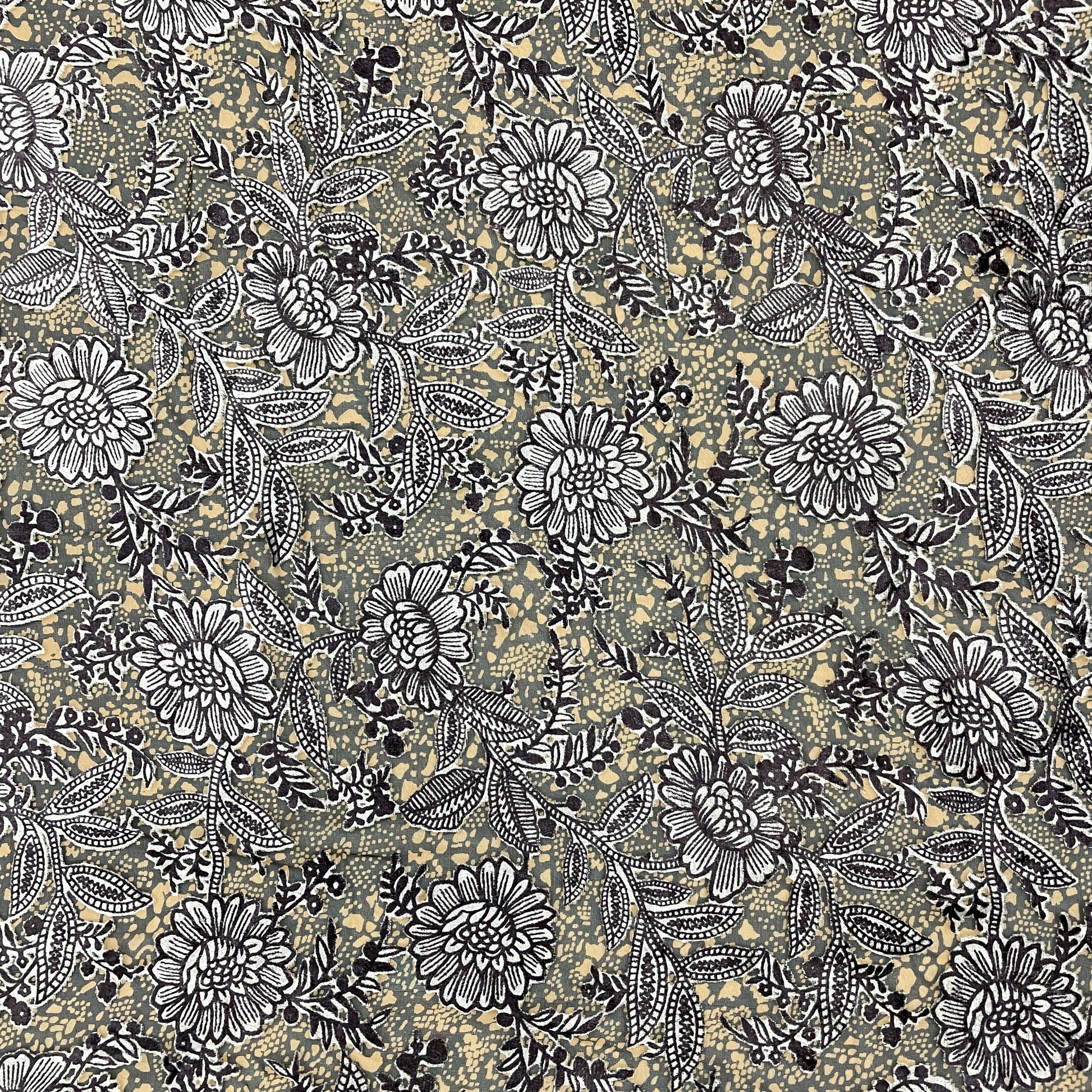 Brown Floral Print Brasso Velvet Fabric - TradeUNO