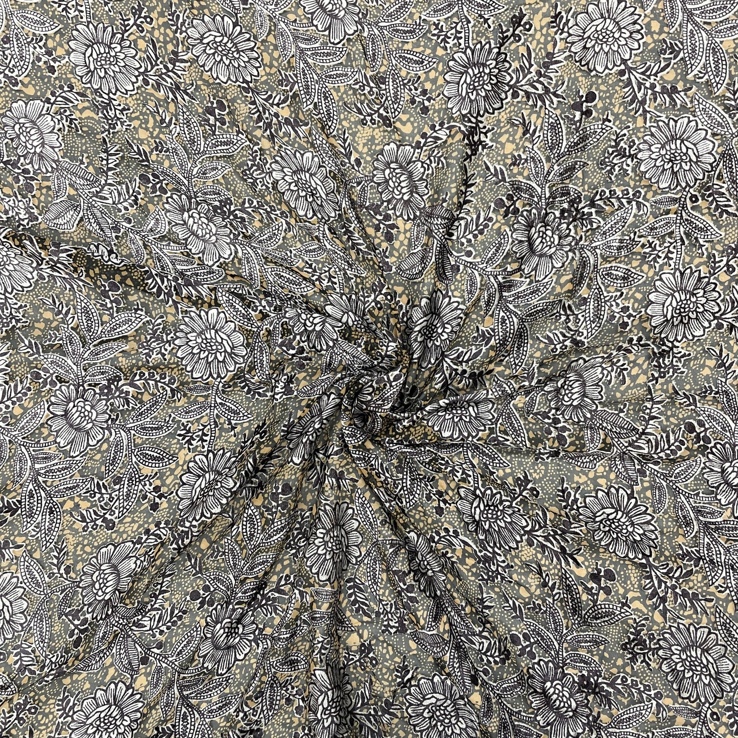 Brown Floral Print Brasso Velvet Fabric - TradeUNO