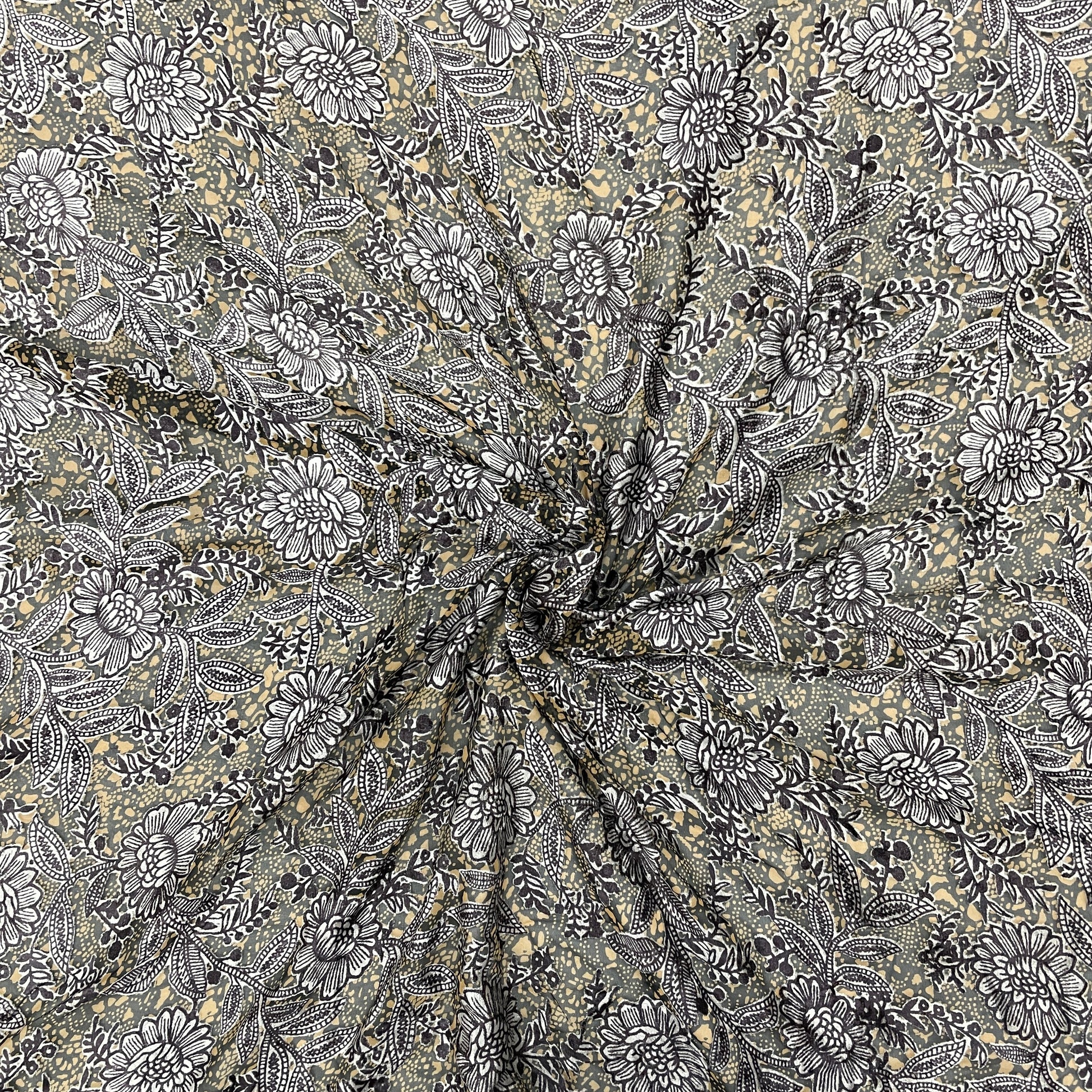 Brown Floral Print Brasso Velvet Fabric - TradeUNO