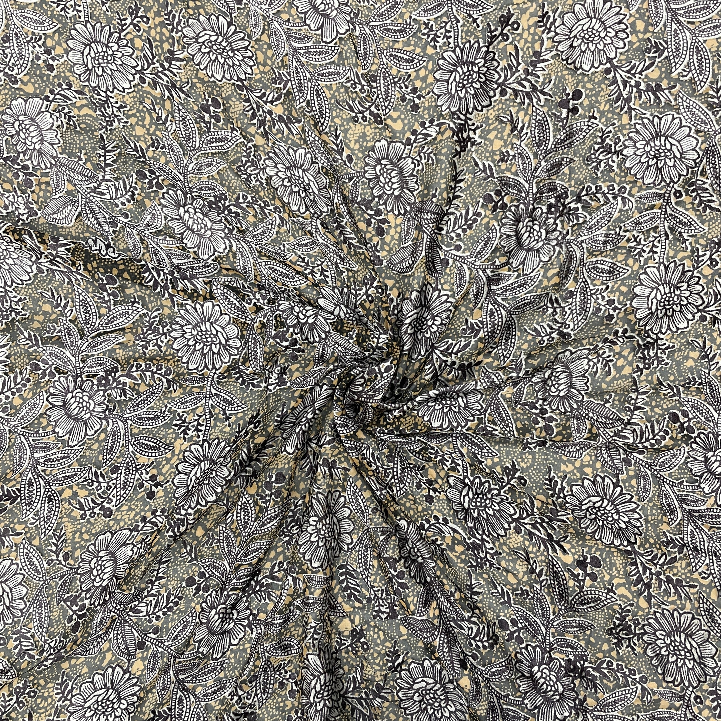 Brown Floral Print Brasso Velvet Fabric - TradeUNO