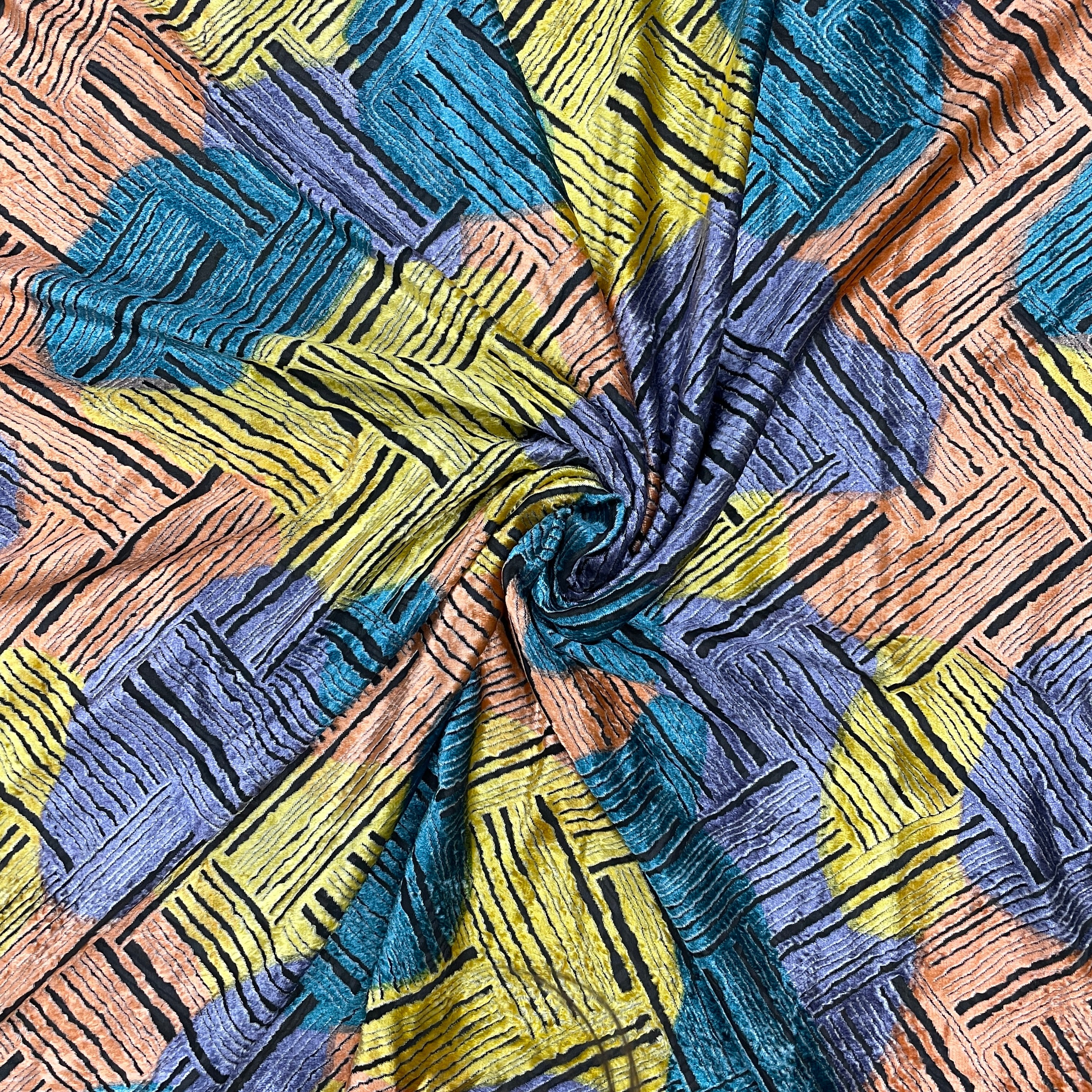 Multicolor Stripe Print Brasso Velvet - TradeUNO