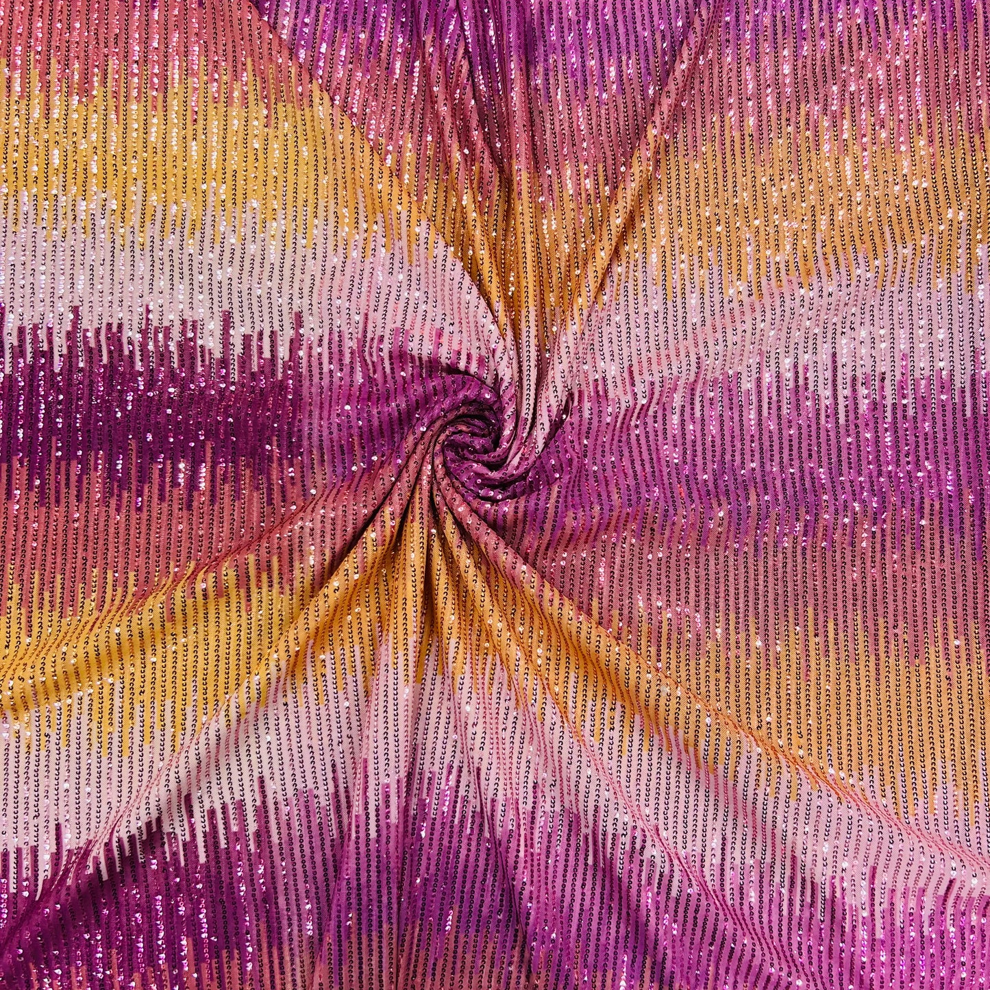 Pink & Yellow Sequence Embroidery Net Fabric - TradeUNO