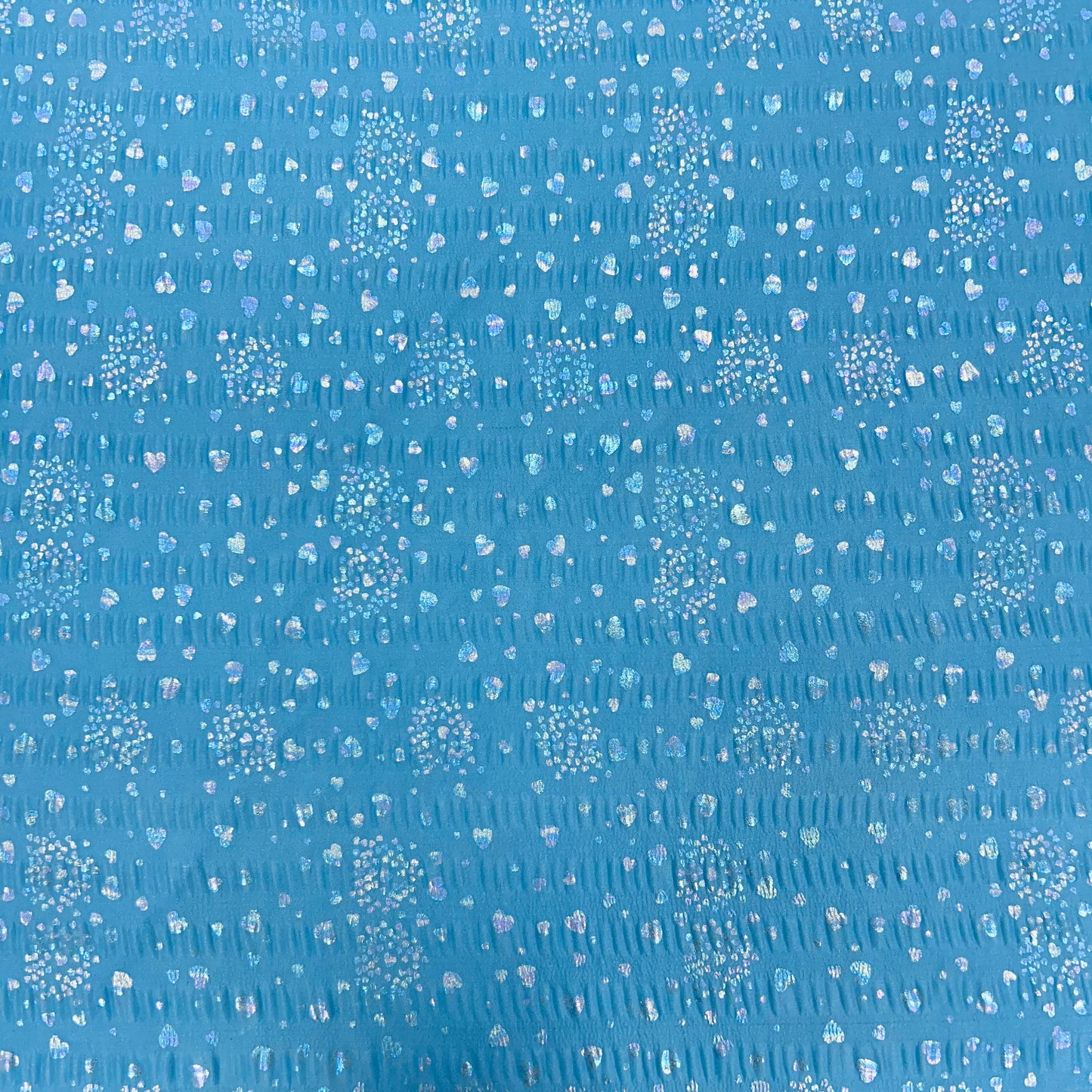 Sky Blue Foil Print Knitted Lycra Fabric - TradeUNO