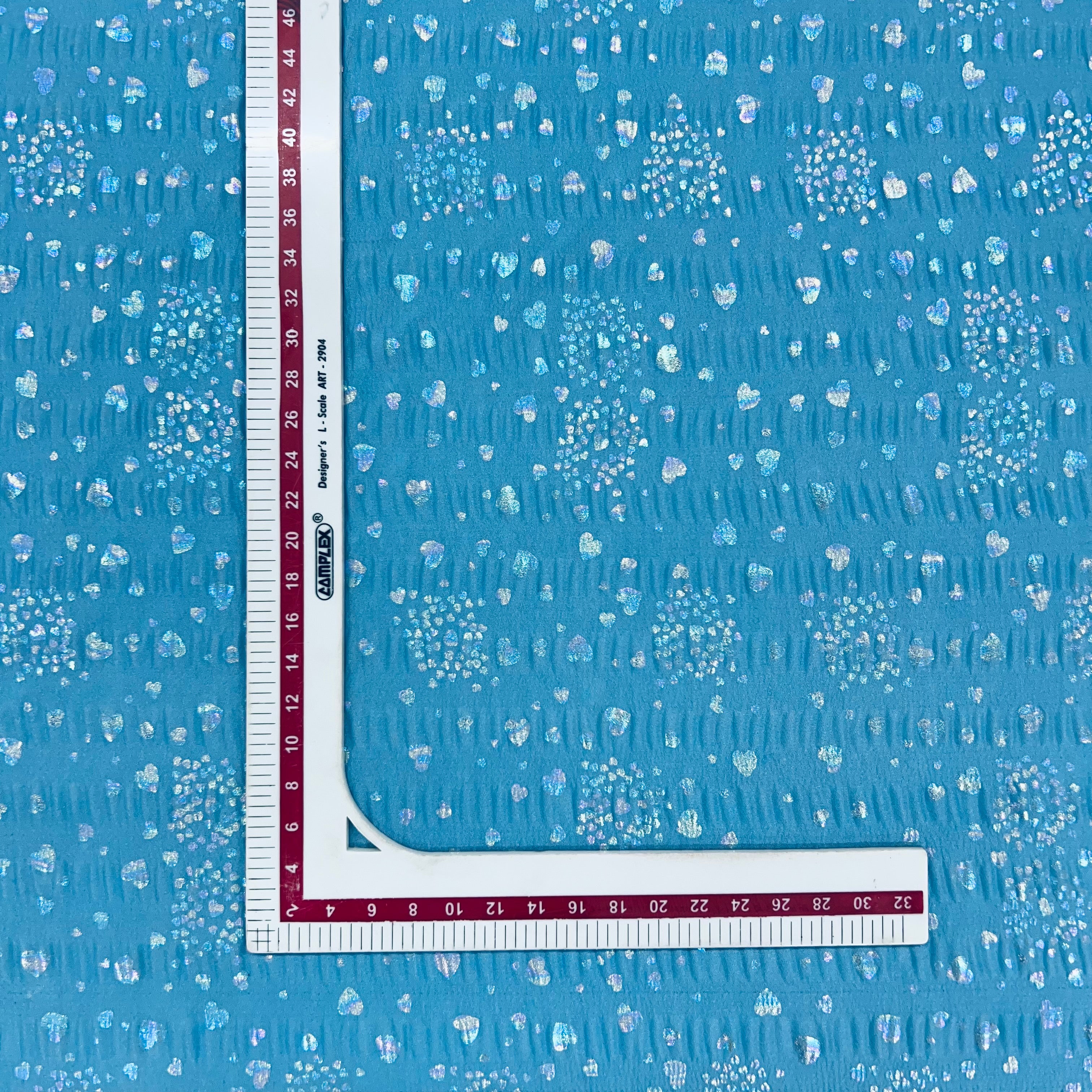 Sky Blue Foil Print Knitted Lycra Fabric - TradeUNO